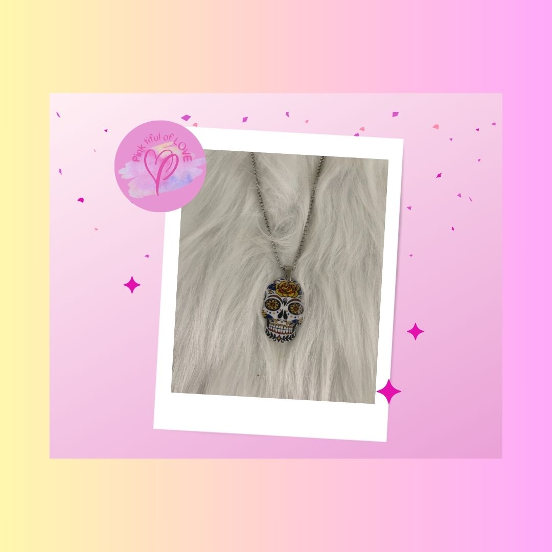 Sugar Skull Pendant on a Silver Chain NecklacePink tiful of LOVE