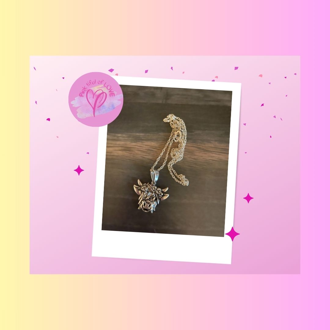 Highland Cow pendant on a Silver Chain NecklacePink tiful of LOVE