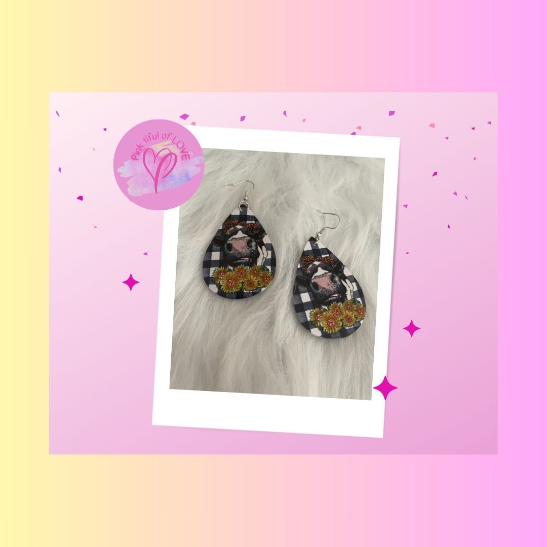 Cow with an Attitude Faux Leather Teardrop Wire EarringsPink tiful of LOVE