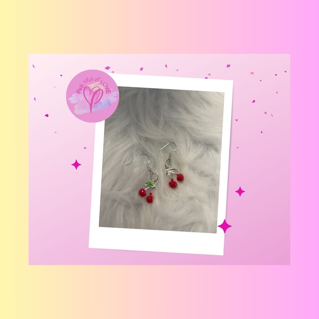 Cherry; Red Enamel Charm Wire EarringsPink tiful of LOVE