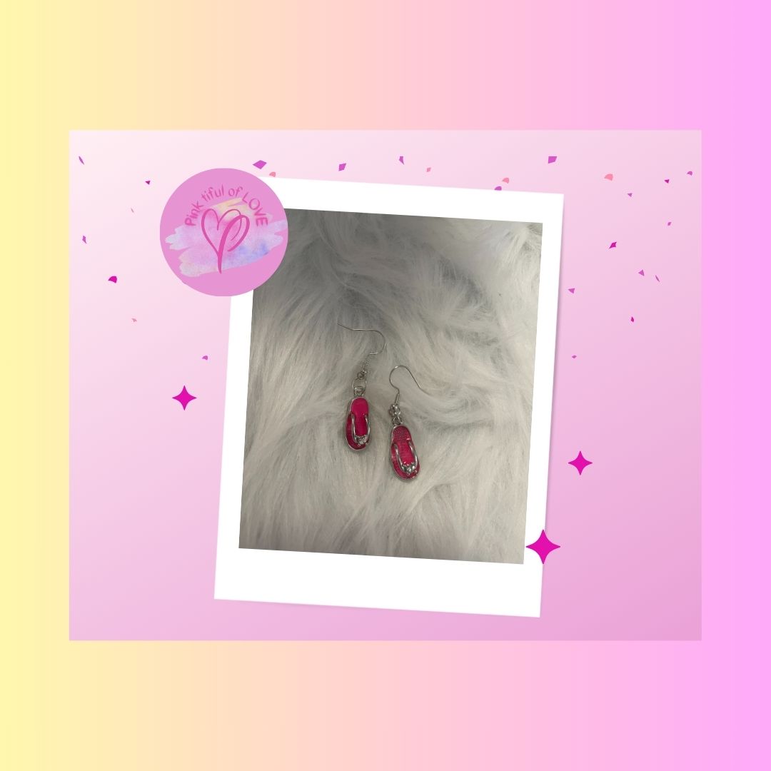 Pink Enamel Flip Flops Charm Wire EarringsPink tiful of LOVE