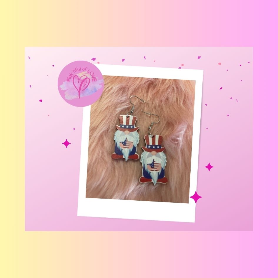 July 4th Gnome Wire earringsPink tiful of LOVE