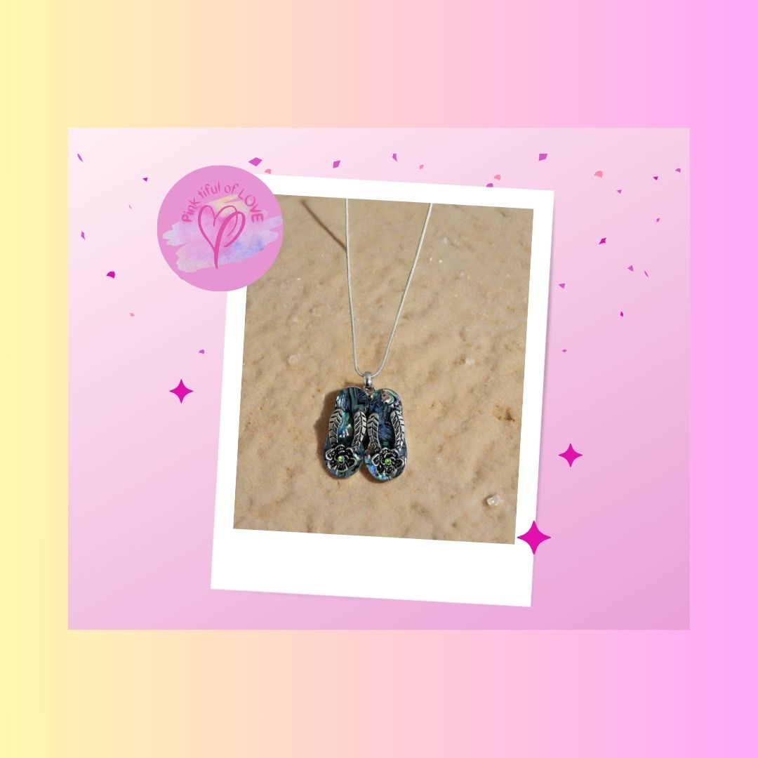 Abalone Shell Flip Flop Pendant on a Silver chain NecklacePink tiful of LOVE