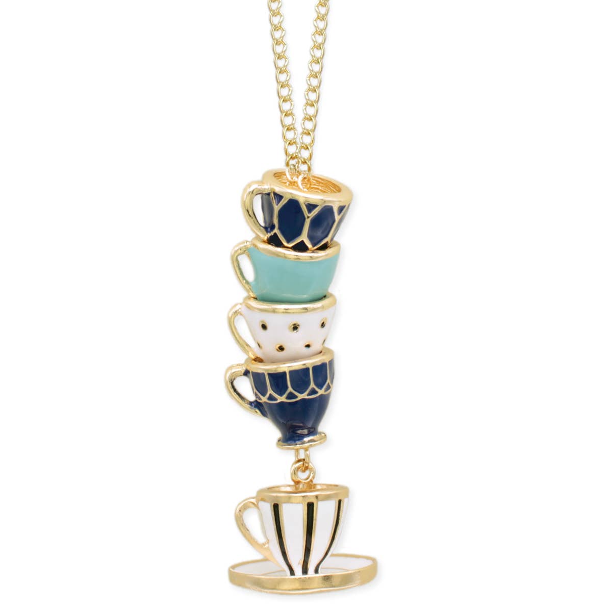 Blue Teacup Stack Gold NecklacePink tiful of LOVE