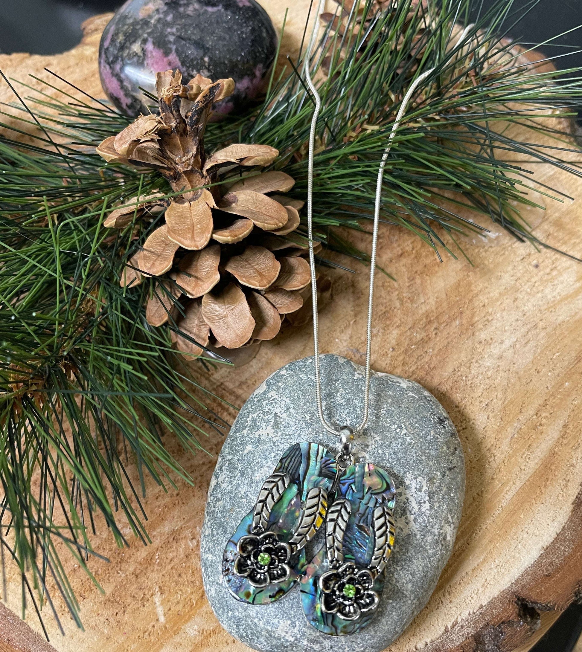 Abalone Shell Flip Flop Pendant on a Silver chain NecklacePink tiful of LOVE