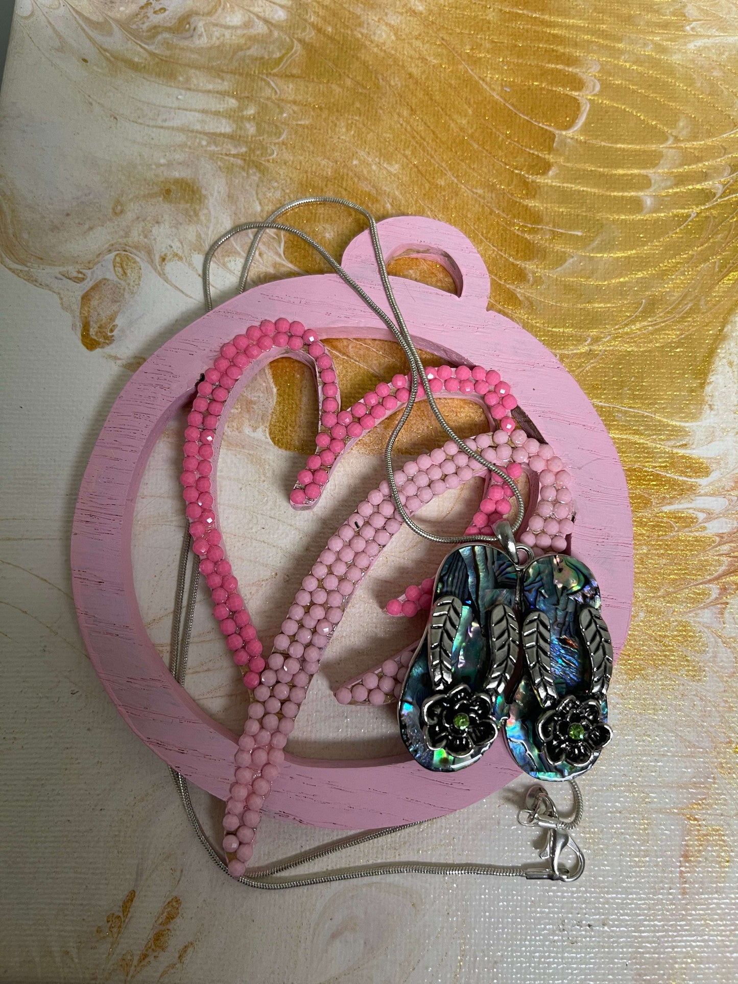 Abalone Shell Flip Flop Pendant on a Silver chain NecklacePink tiful of LOVE