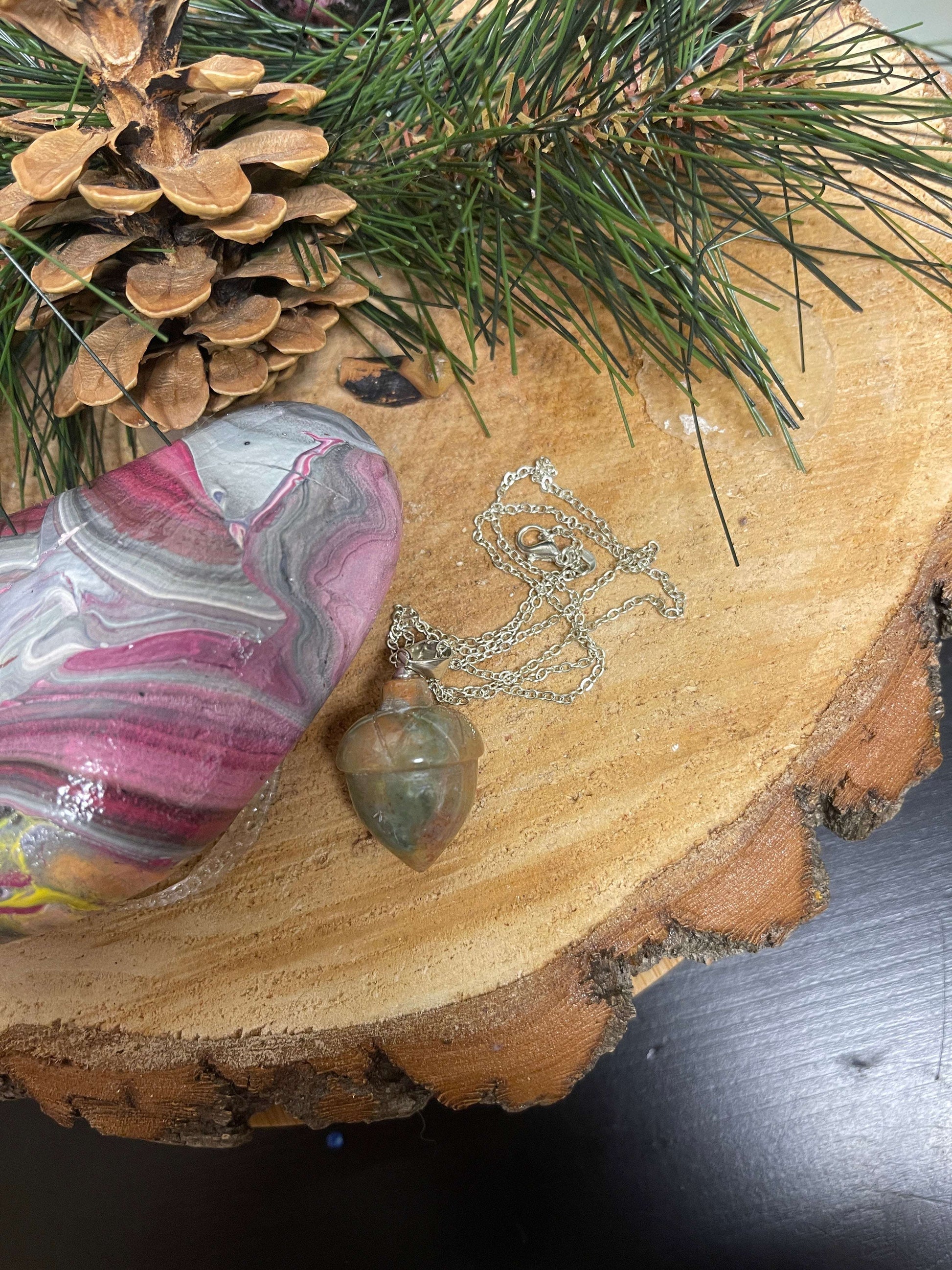 Acorn Pendant on a Silver chain Necklace-2Pink tiful of LOVE