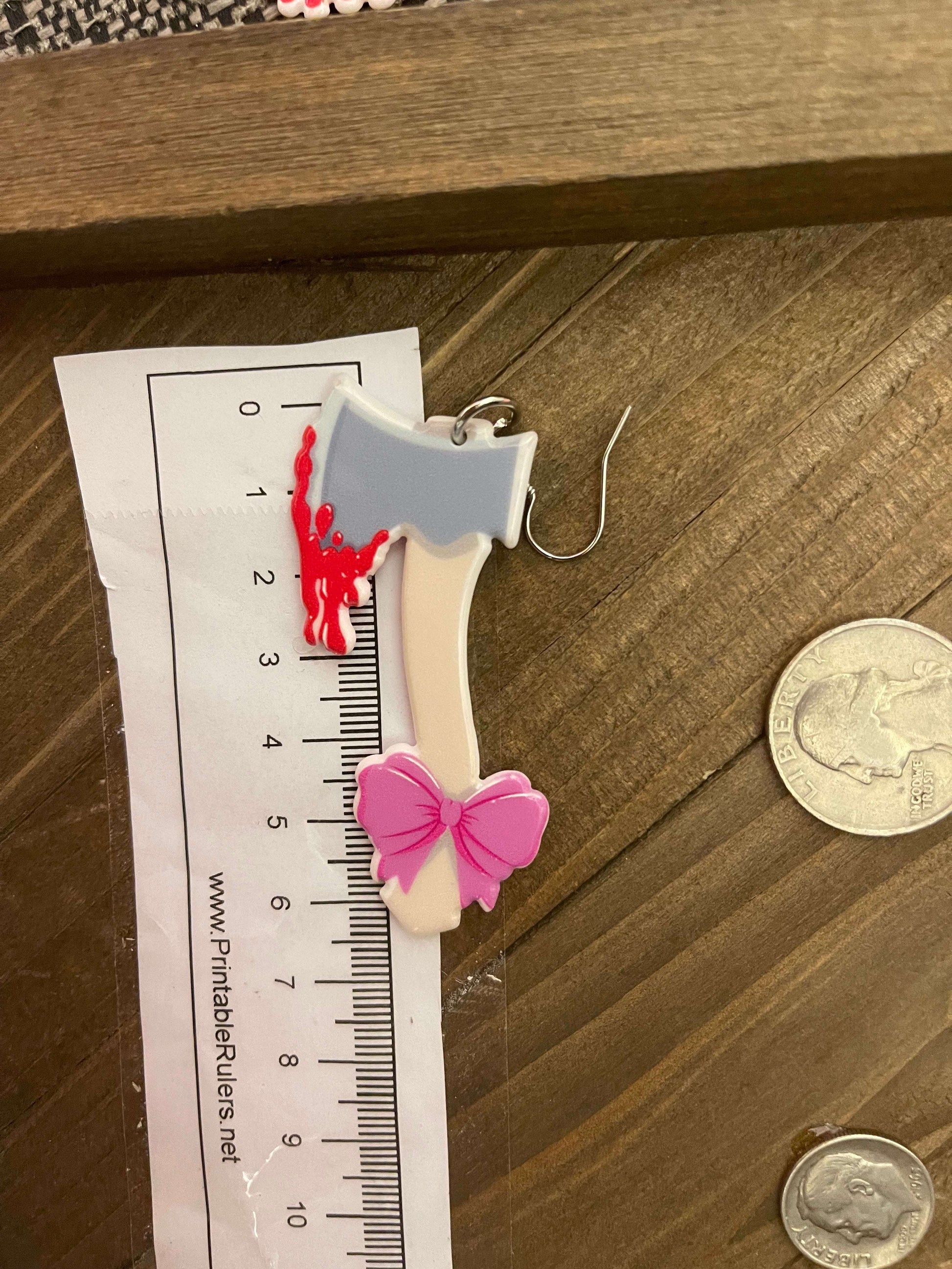 Acrylic Bloody Axe with Bow charm Wire earringsPink tiful of LOVE