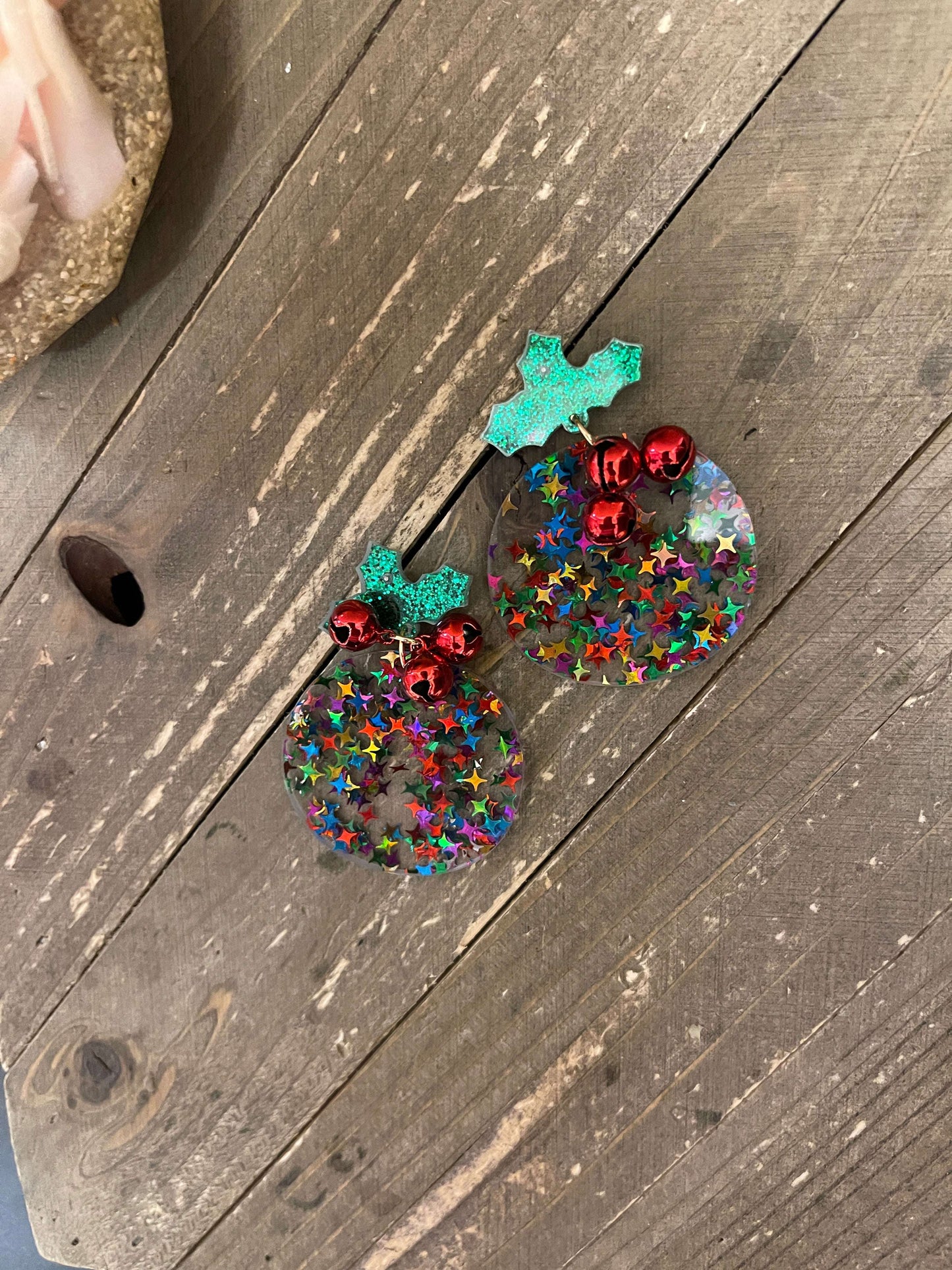 Acrylic Confetti Christmas Ornament Dangle EarringsPink tiful of LOVE