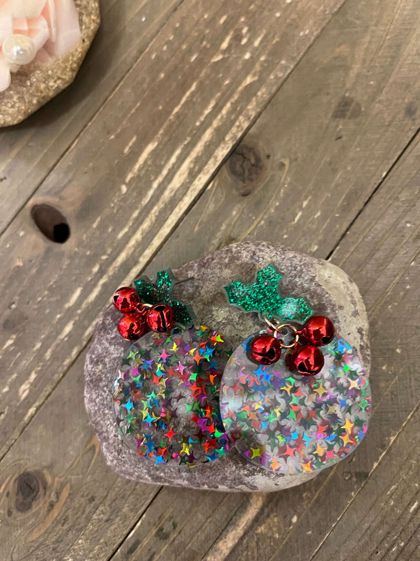 Acrylic Confetti Christmas Ornament Dangle EarringsPink tiful of LOVE