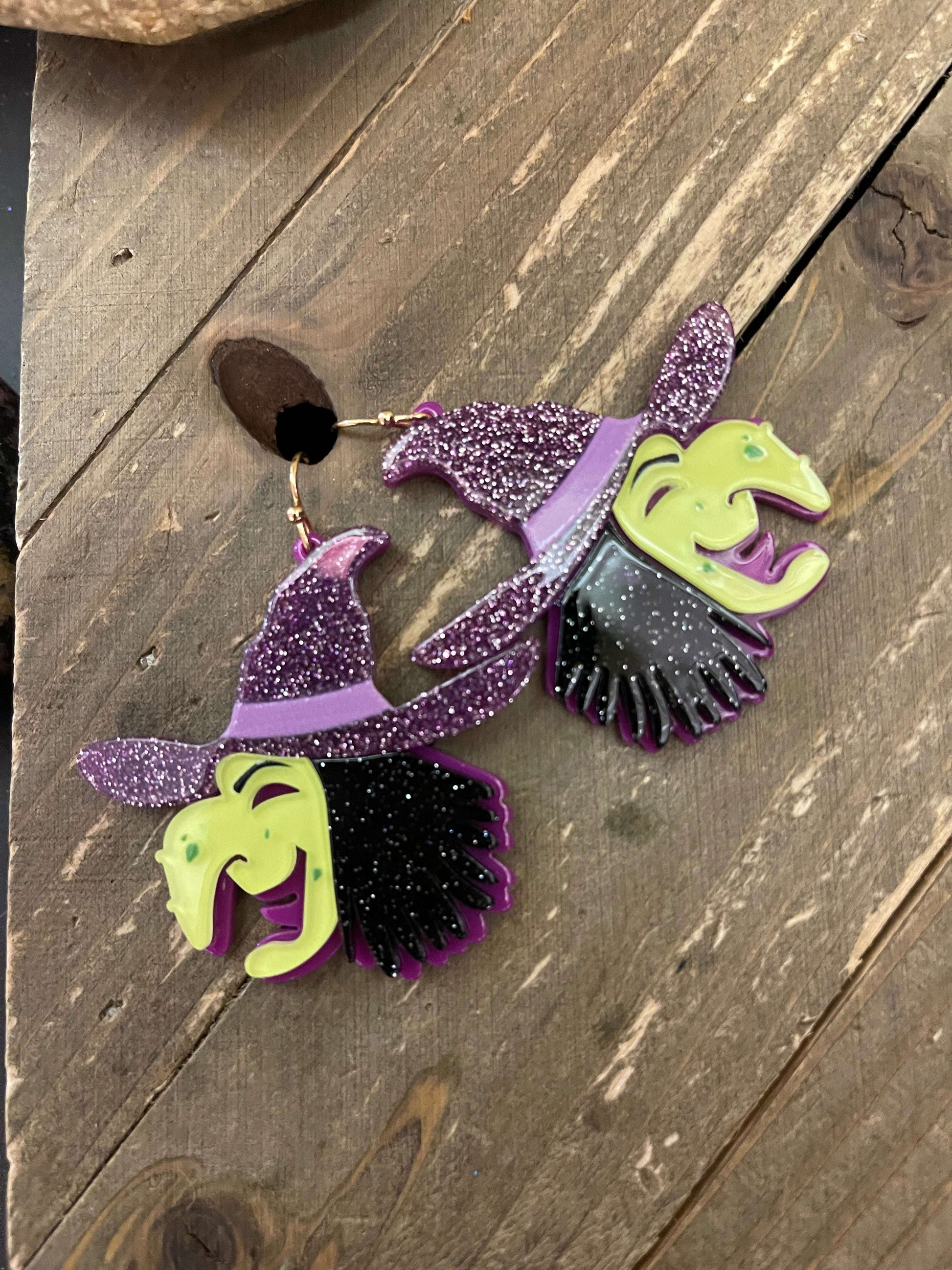 Acrylic Glitter Witch Dangle EarringsPink tiful of LOVE