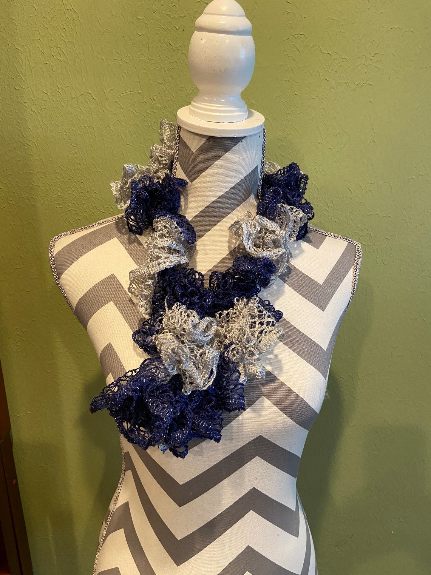 Ruffled Scarf handmade with Blue and Grey Team Sashay YarnPink tiful of LOVE