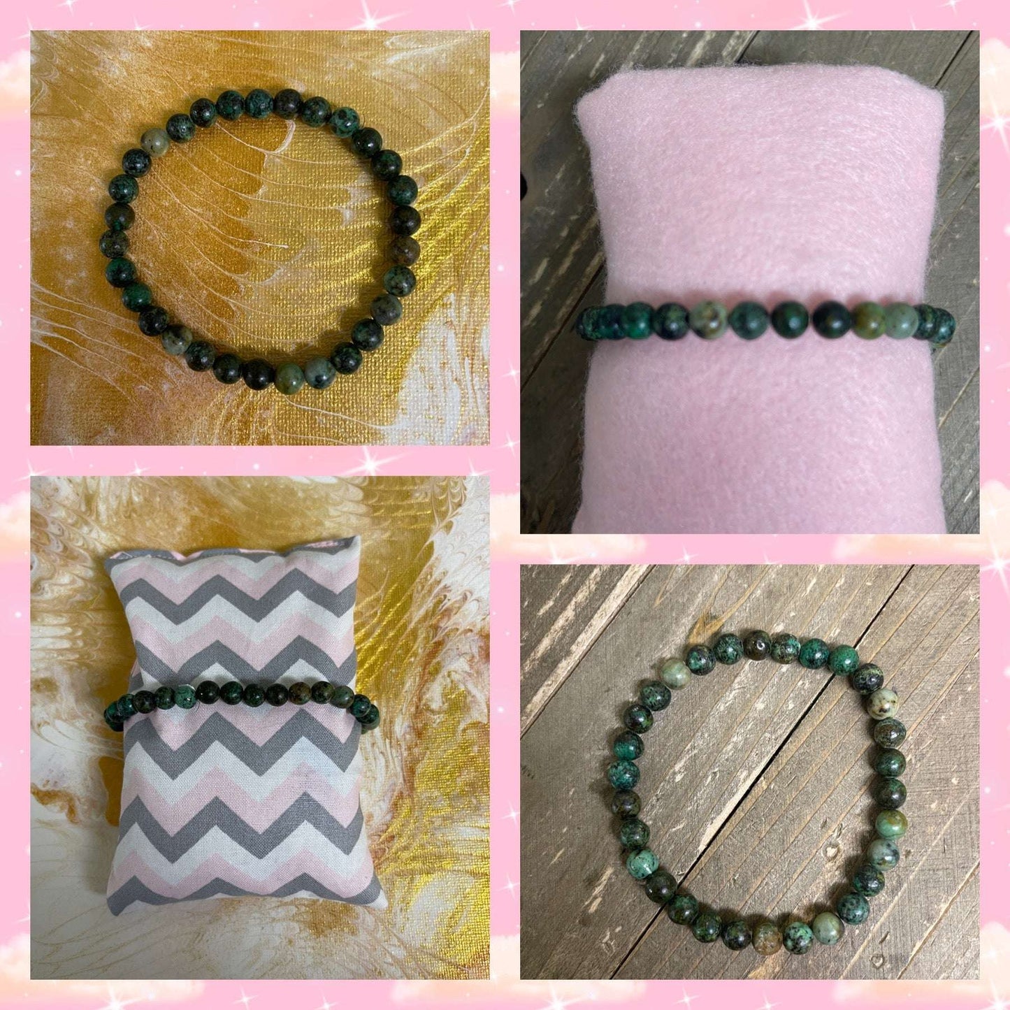 African Turquoise Gemstone Beaded Elastic/Stretch BraceletPink tiful of LOVE