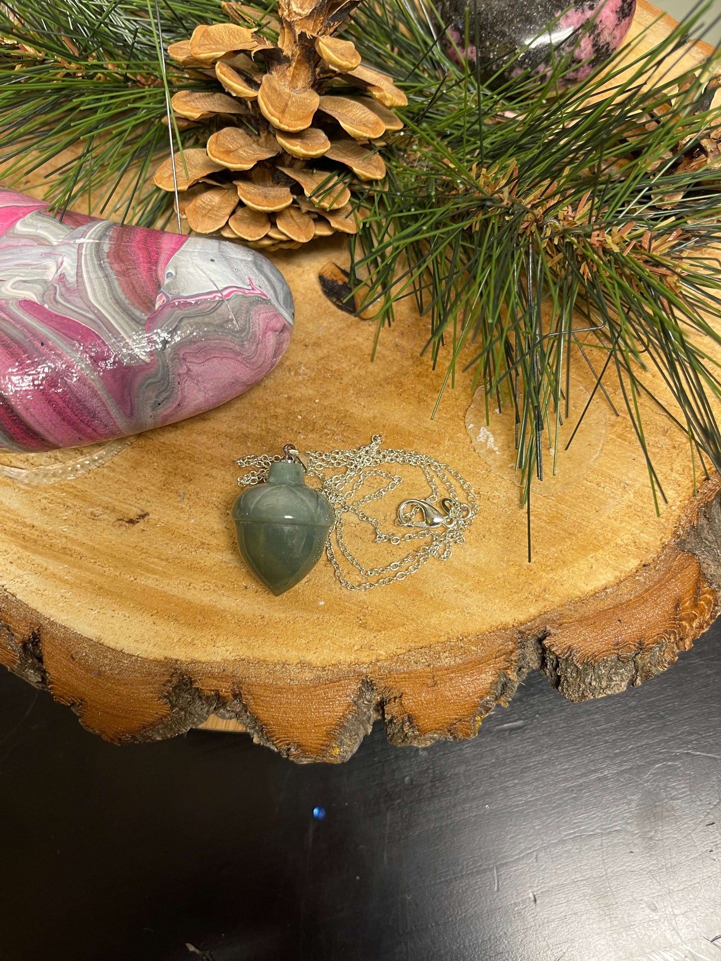 Agate Acorn Pendant on a Silver chain NecklacePink tiful of LOVE