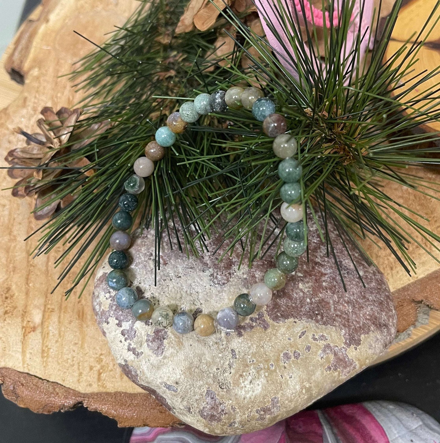 Agate Natural Stone Beaded Elastic/Stretch BraceletPink tiful of LOVE