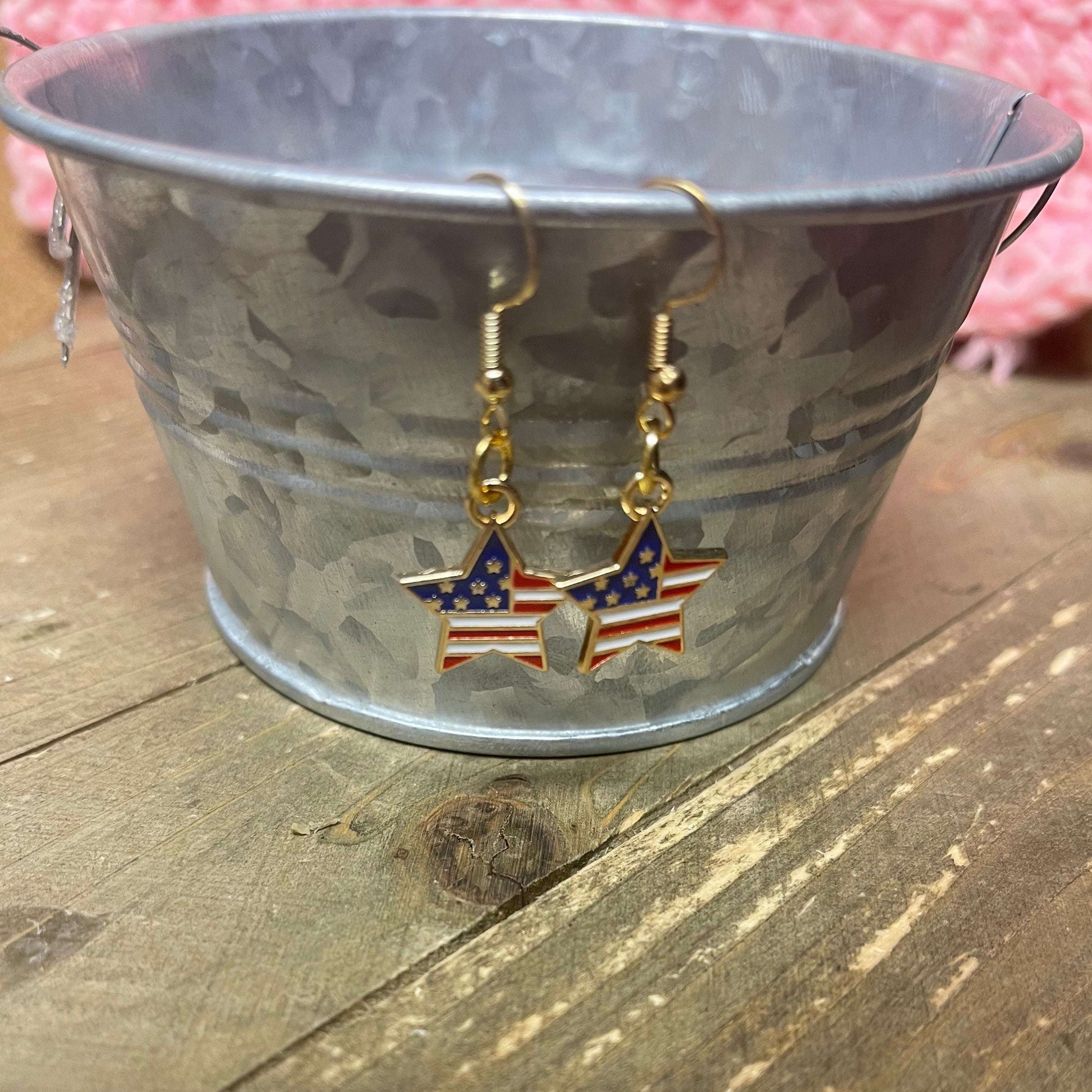 American Flag Star Charm Wire EarringsPink tiful of LOVE