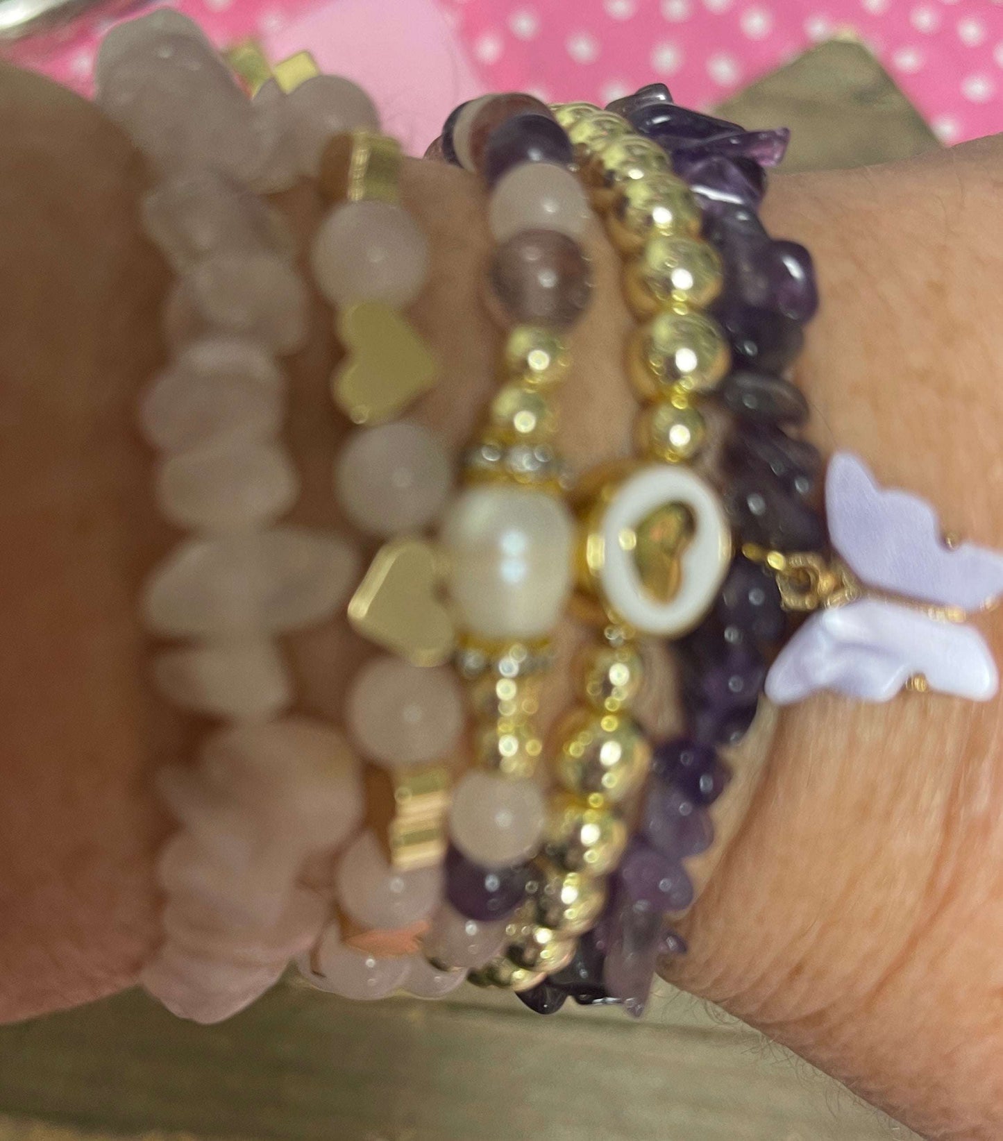 Amethyst Dream Beaded Elastic/Stretch Bracelets (Set of 5)Pink tiful of LOVE
