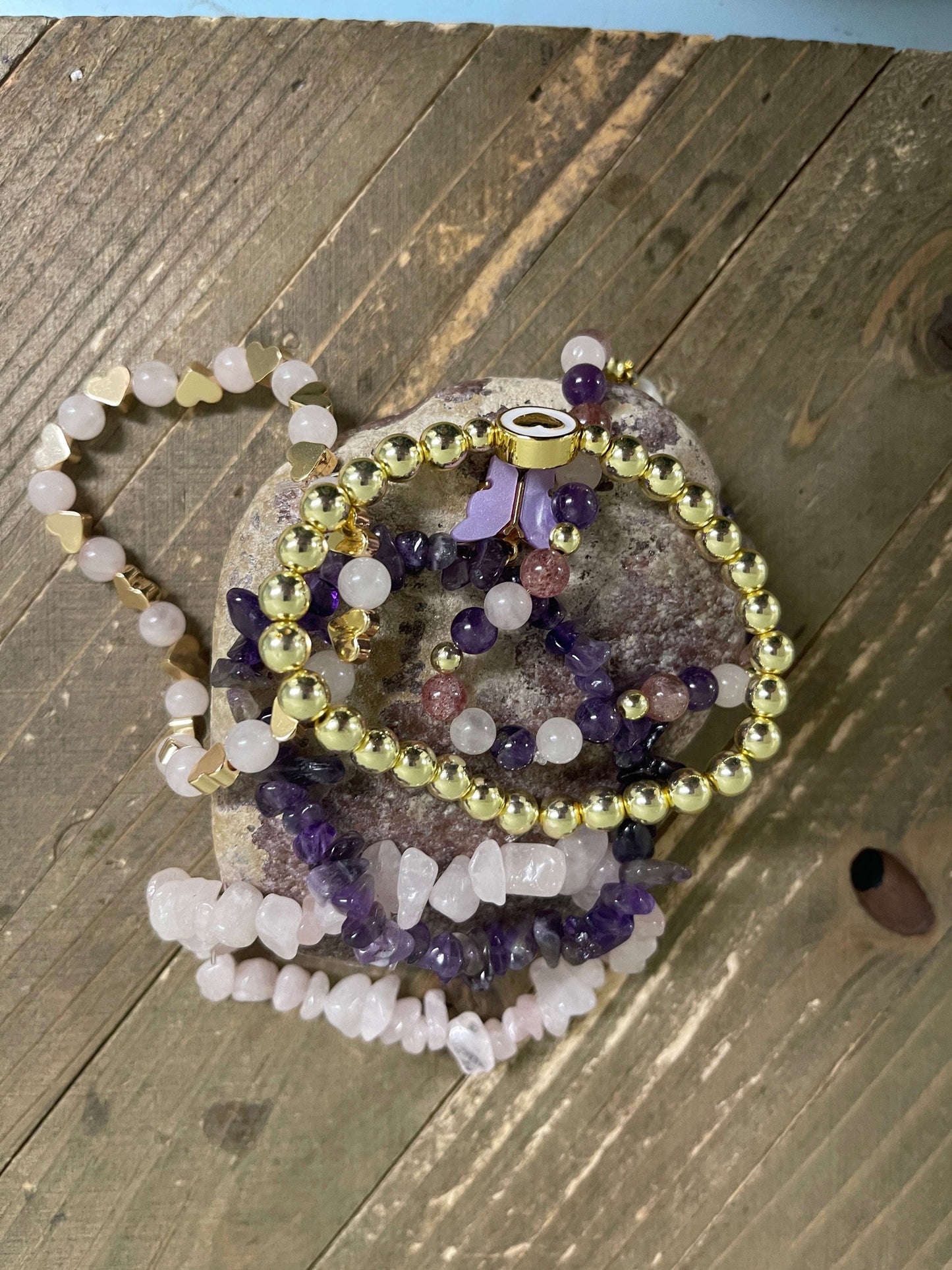 Amethyst Dream Beaded Elastic/Stretch Bracelets (Set of 5)Pink tiful of LOVE