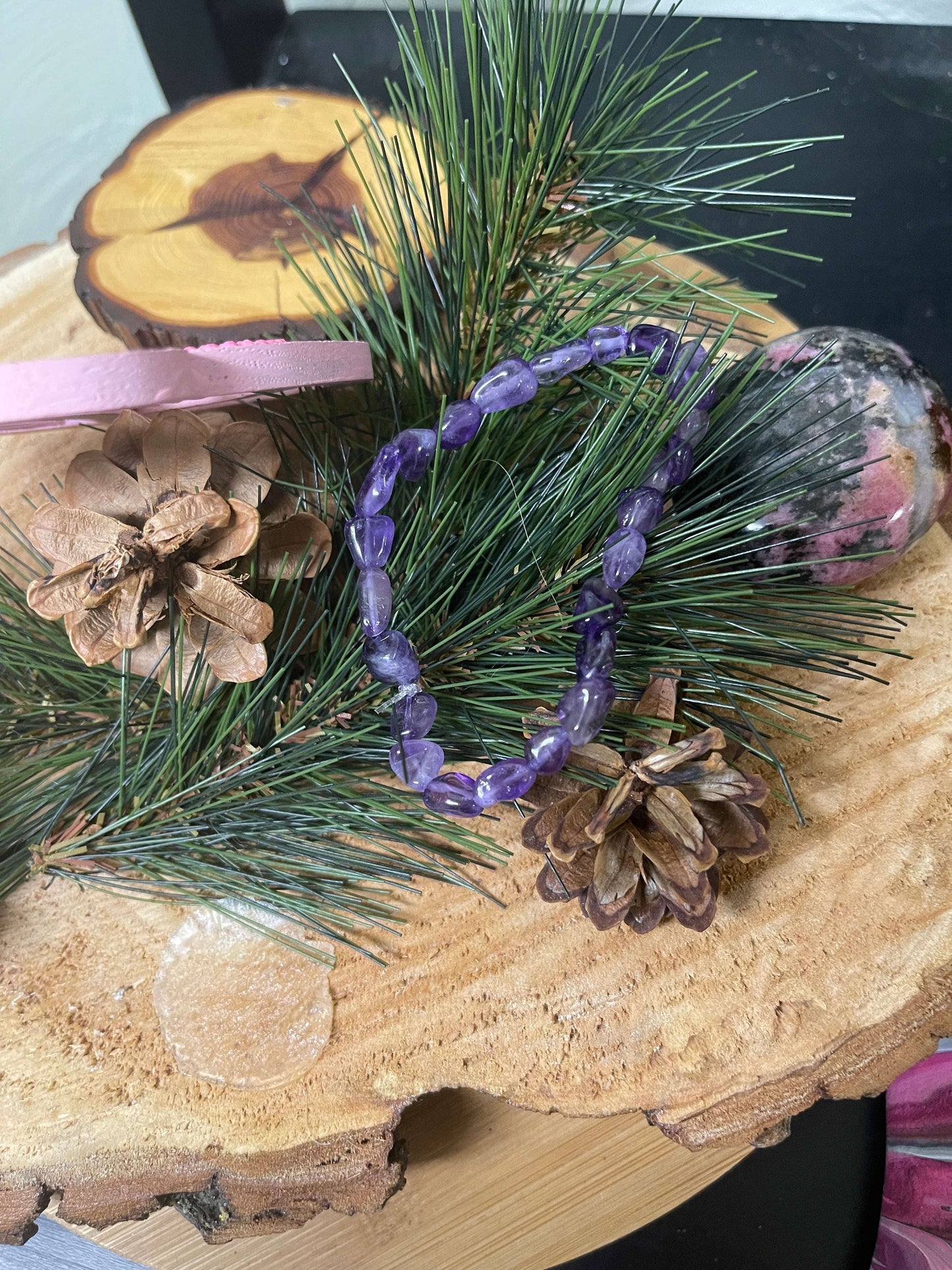 Amethyst Nuggets Beaded Elastic/Stretch BraceletPink tiful of LOVE