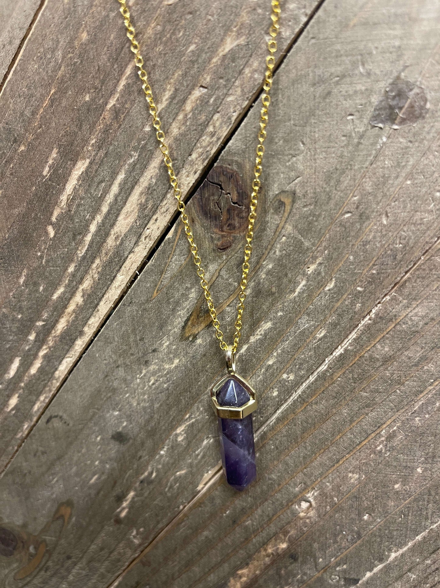 Amethyst Pendulum Pendant on a Gold chain NecklacePink tiful of LOVE