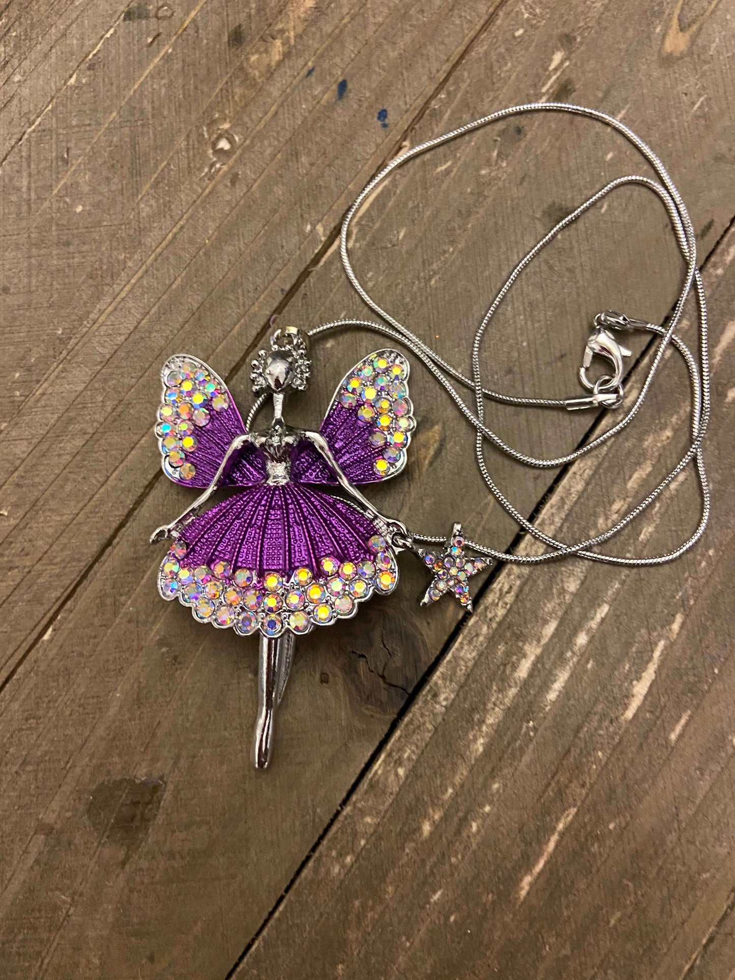 Angel Fairy in purple and Rhinestones Pendant on a Silver chain NecklacePink tiful of LOVE