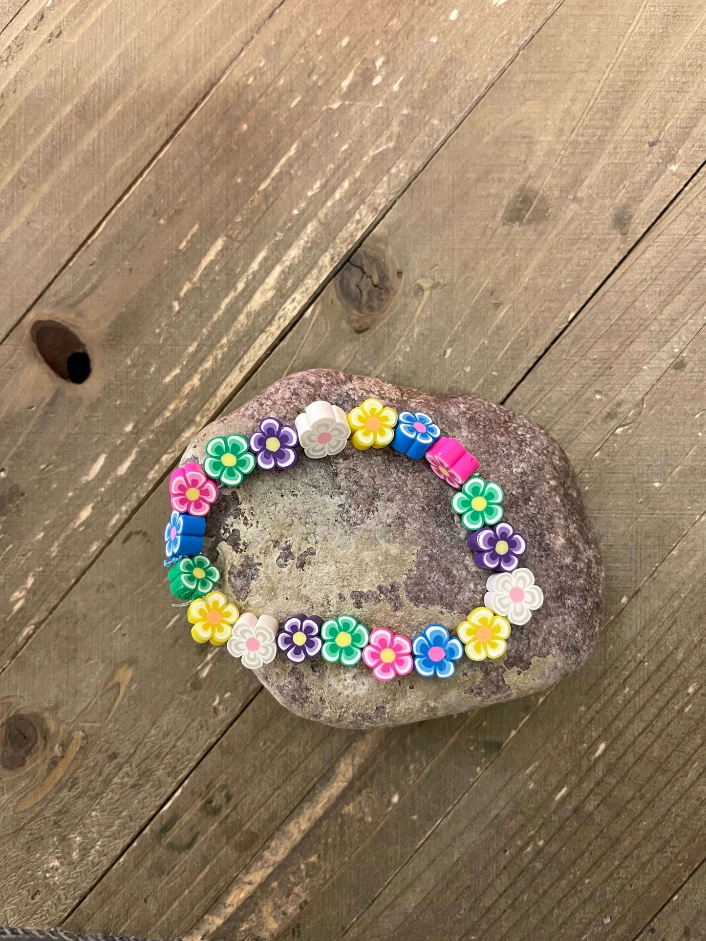 Assorted Flowers Clay Beaded Elastic/Stretch BraceletPink tiful of LOVE