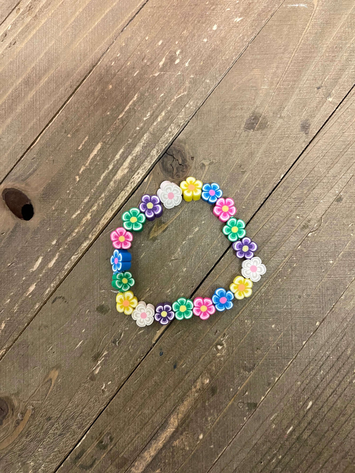 Assorted Flowers Clay Beaded Elastic/Stretch BraceletPink tiful of LOVE