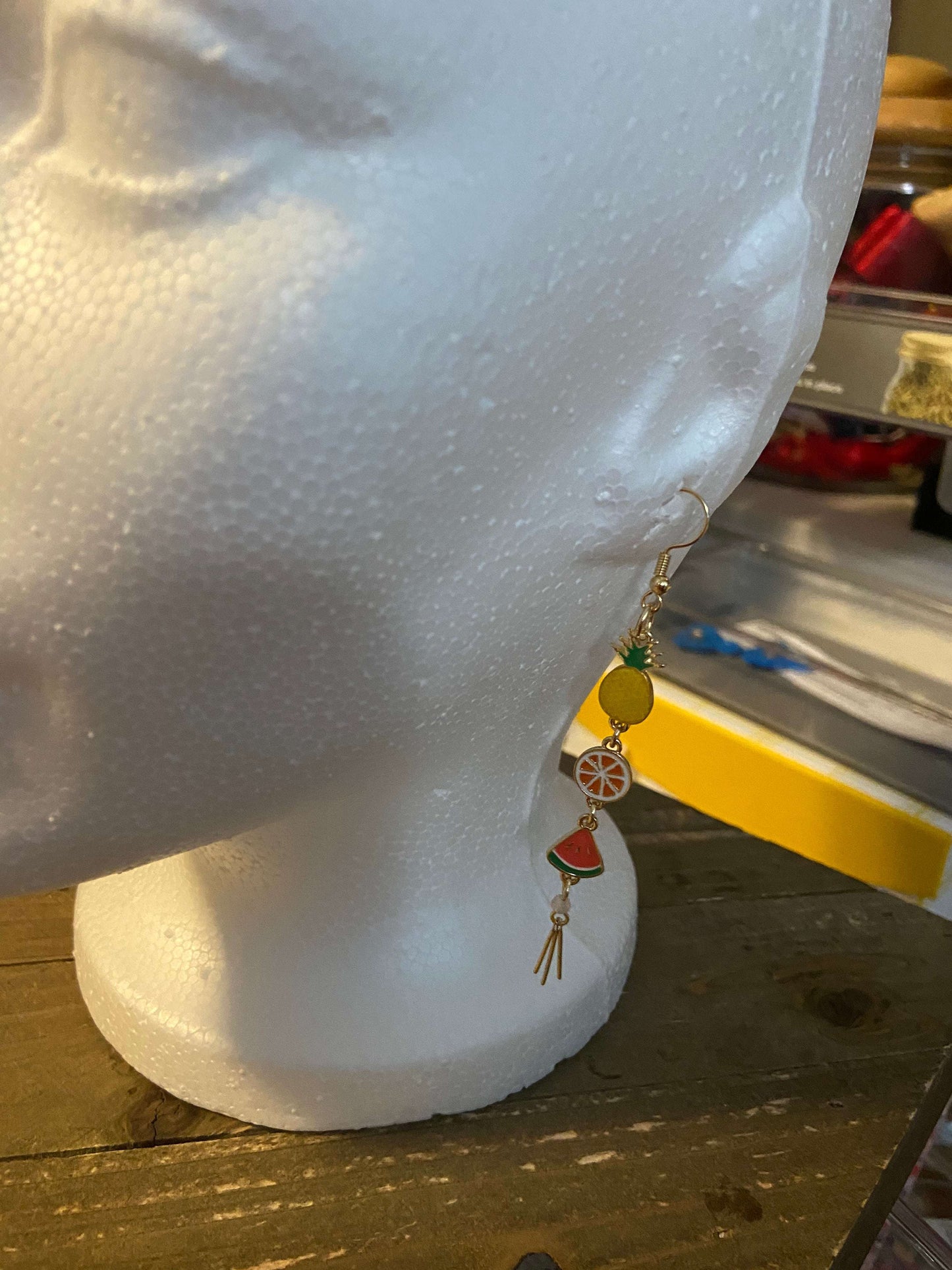 Asymmetrical Fruit Charm Wire Earrings (pineapple, orange slice and watermelon slice))Pink tiful of LOVE