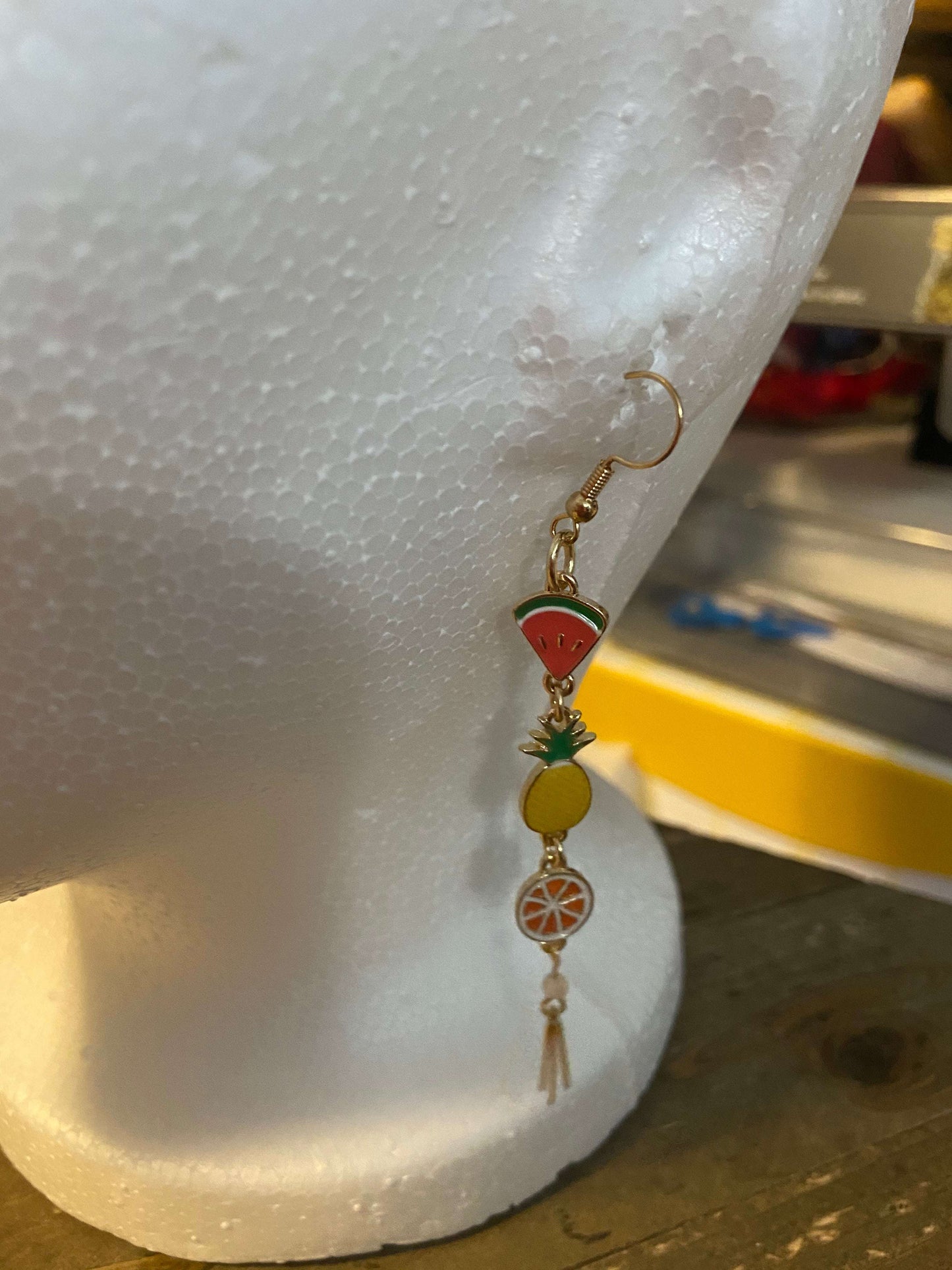 Asymmetrical Fruit Charm Wire Earrings (watermelon slice, pineapple & orange slice)Pink tiful of LOVE