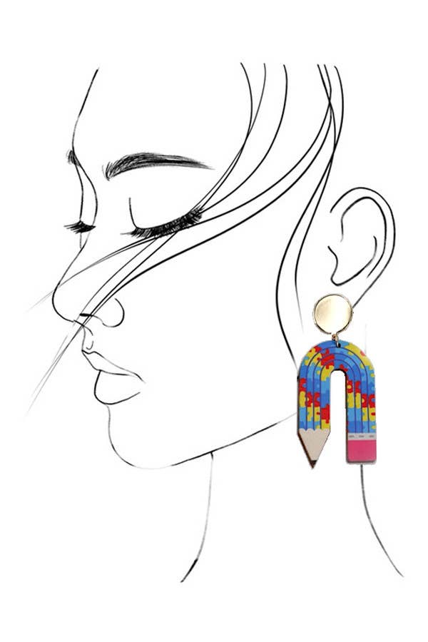 U SHAPE PENCIL WOOD DROP EARRING