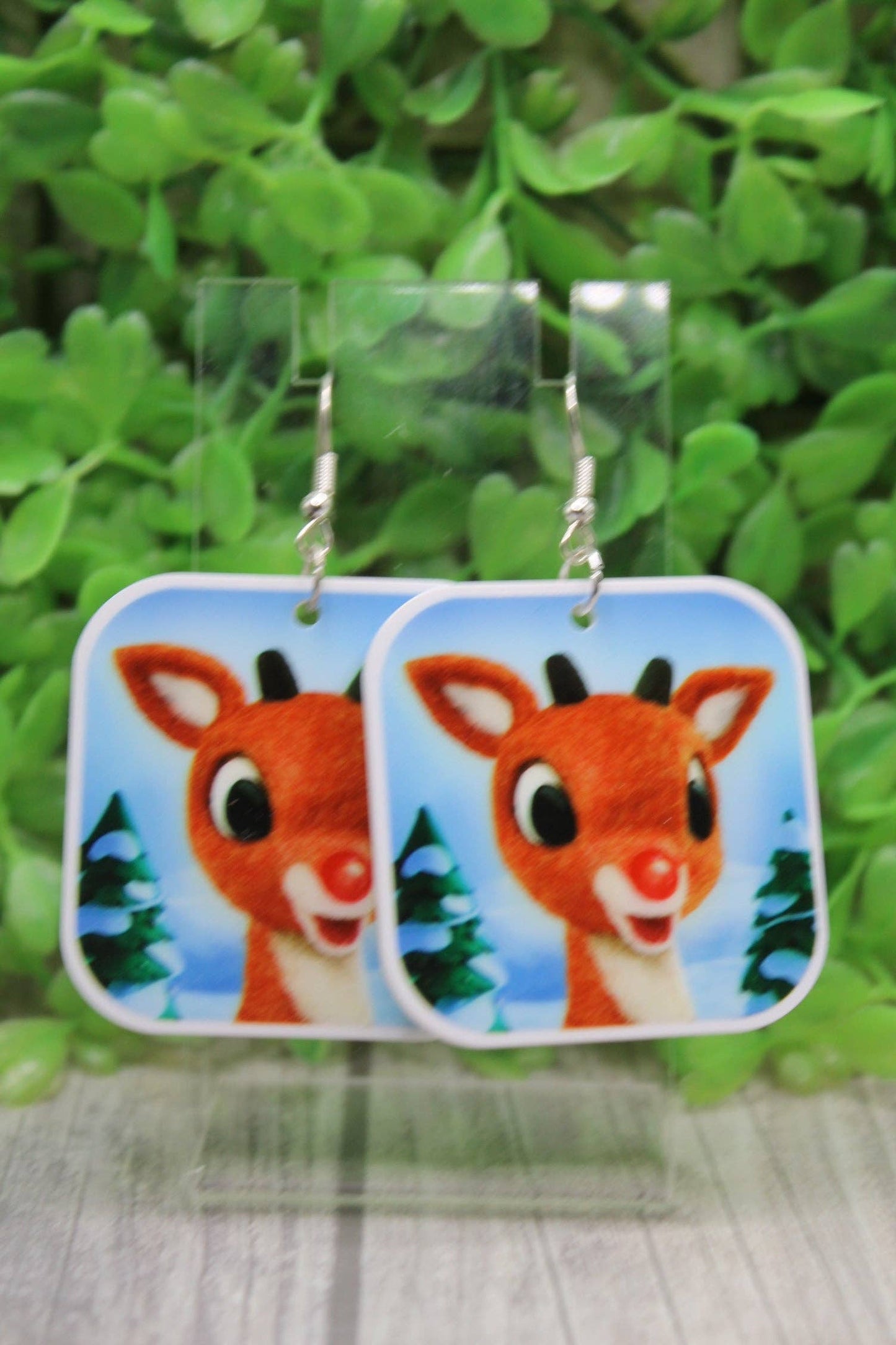 Rudolph the Red-Nosed Reindeer Dangle Earrings – Festive Acrylic Holiday Jewelry