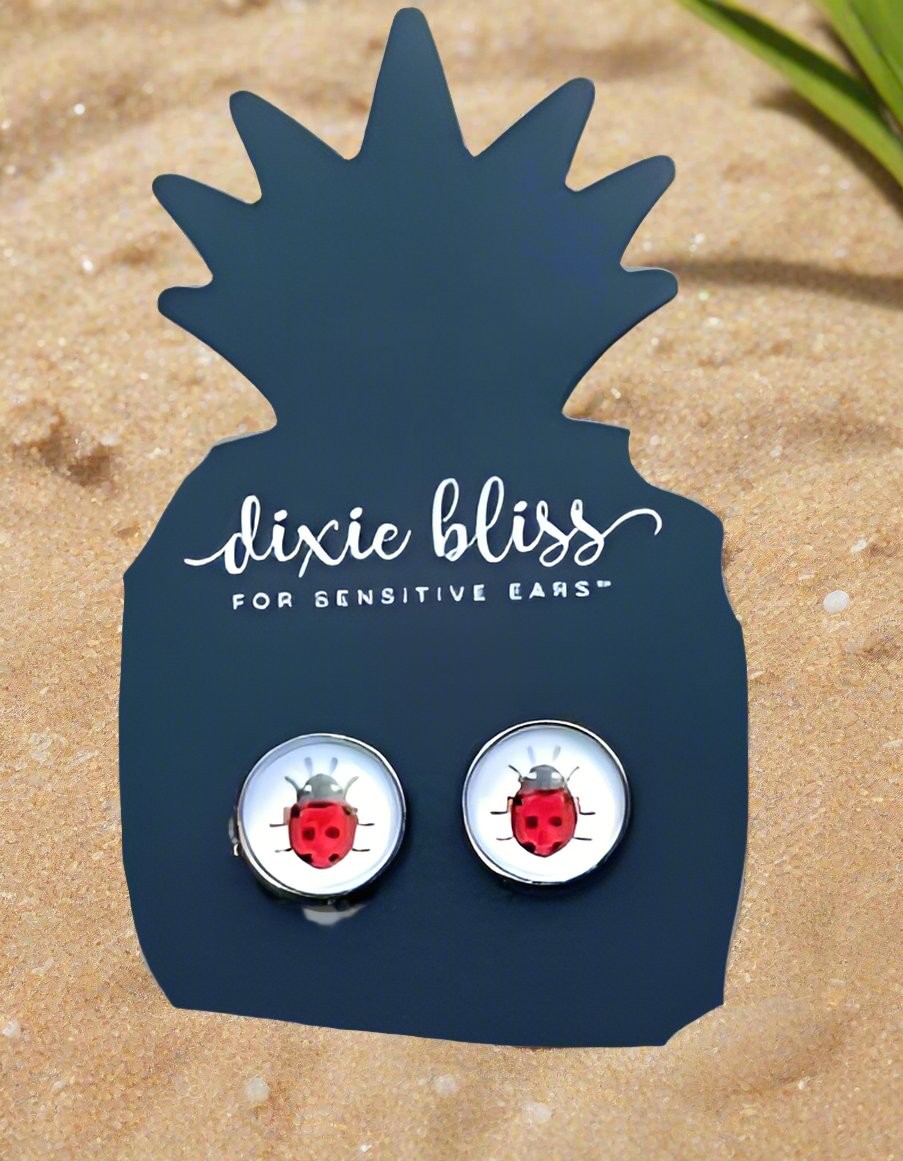 Ladybug Photo Glass Stud EarringsPink tiful of LOVE
