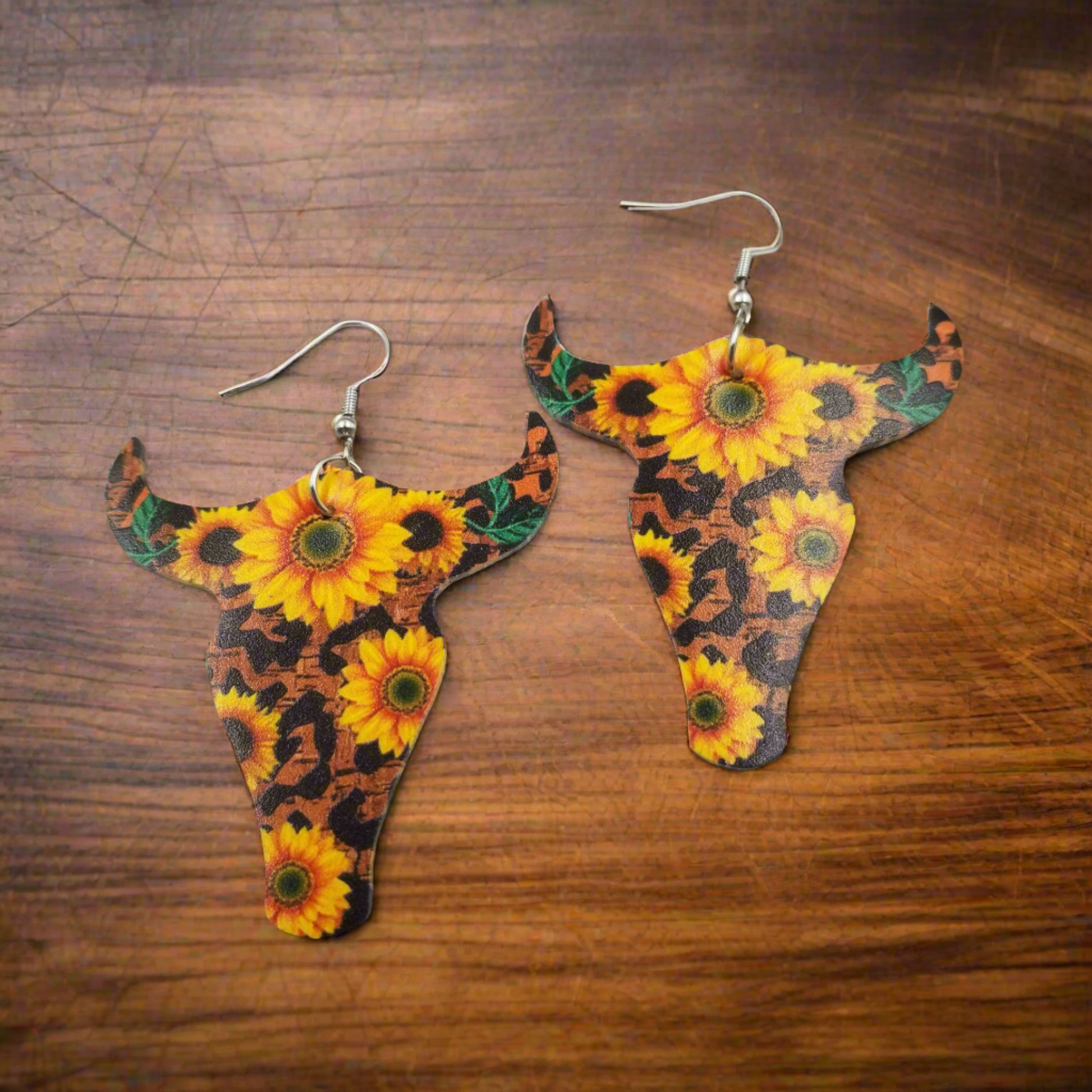 Bull Sunflower Leather Wire EarringsPink tiful of LOVE