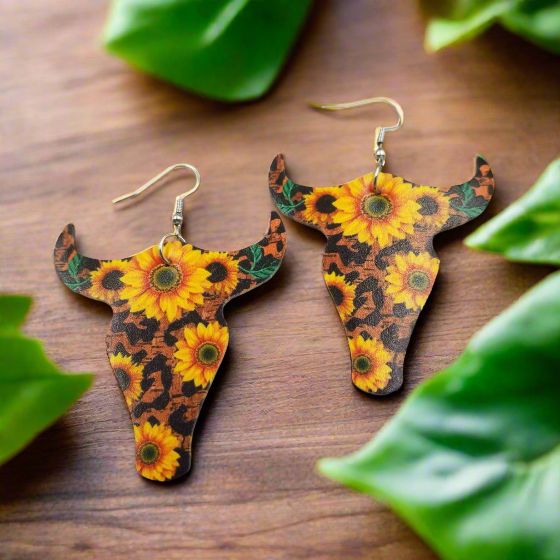 Bull Sunflower Leather Wire EarringsPink tiful of LOVE