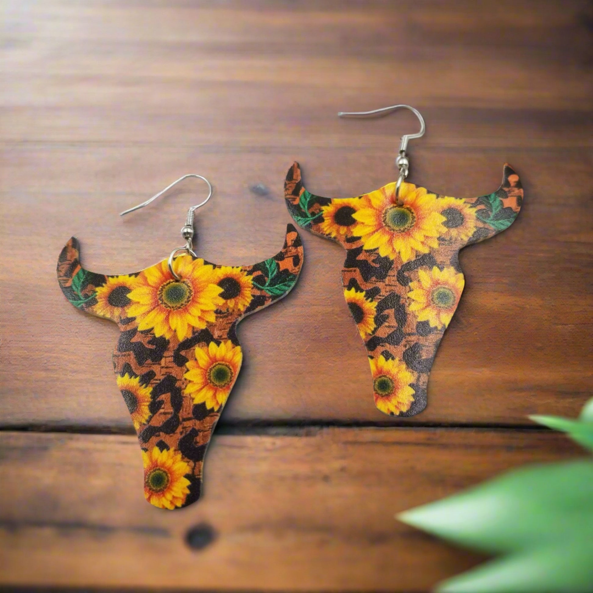 Bull Sunflower Leather Wire EarringsPink tiful of LOVE