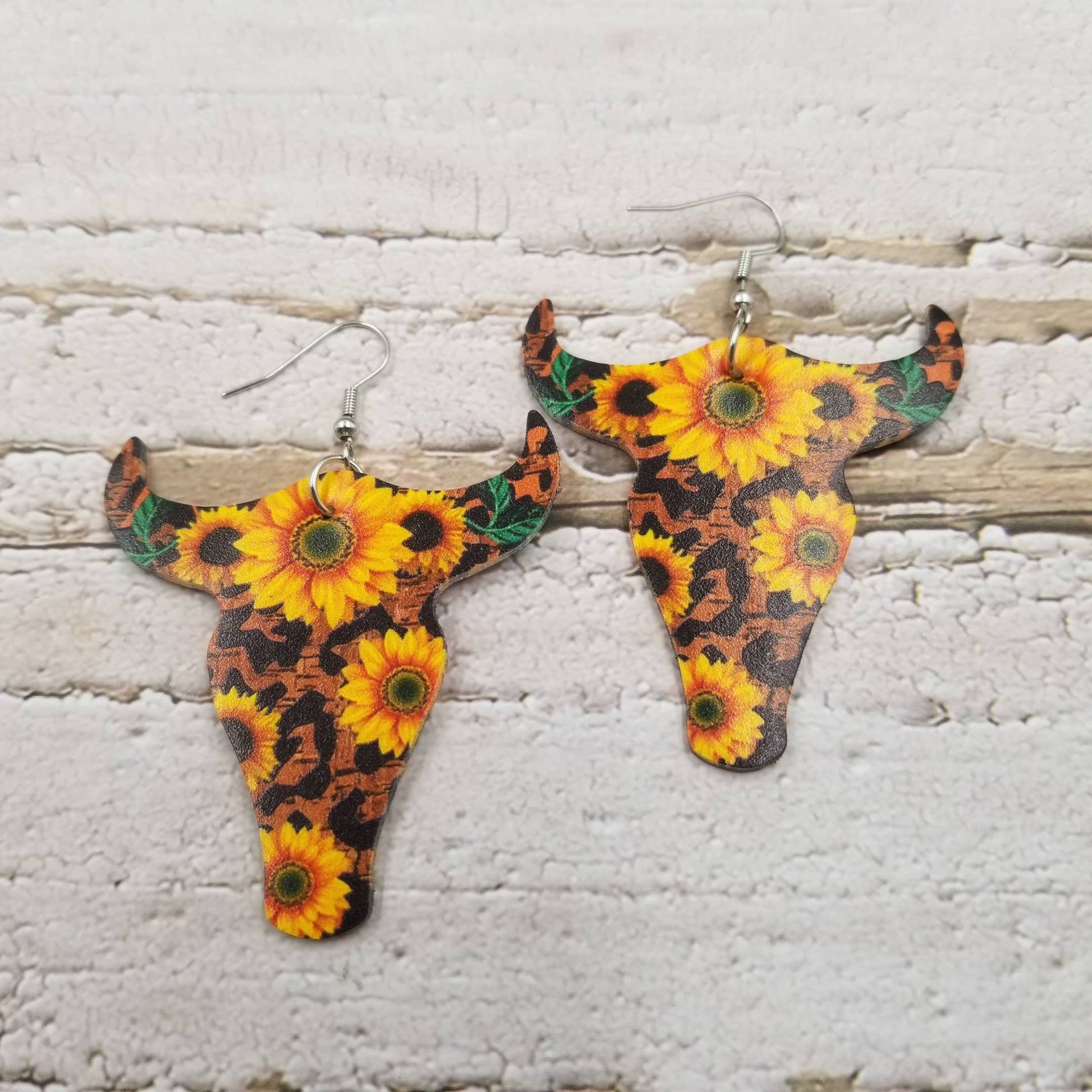 Bull Sunflower Leather Wire EarringsPink tiful of LOVE