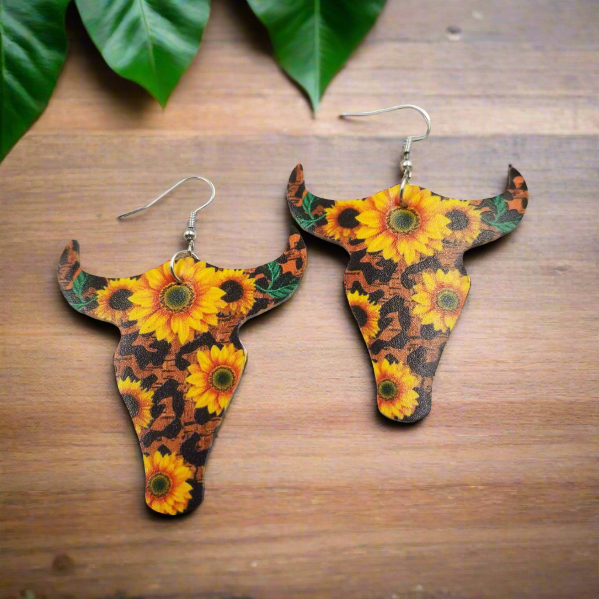 Bull Sunflower Leather Wire EarringsPink tiful of LOVE