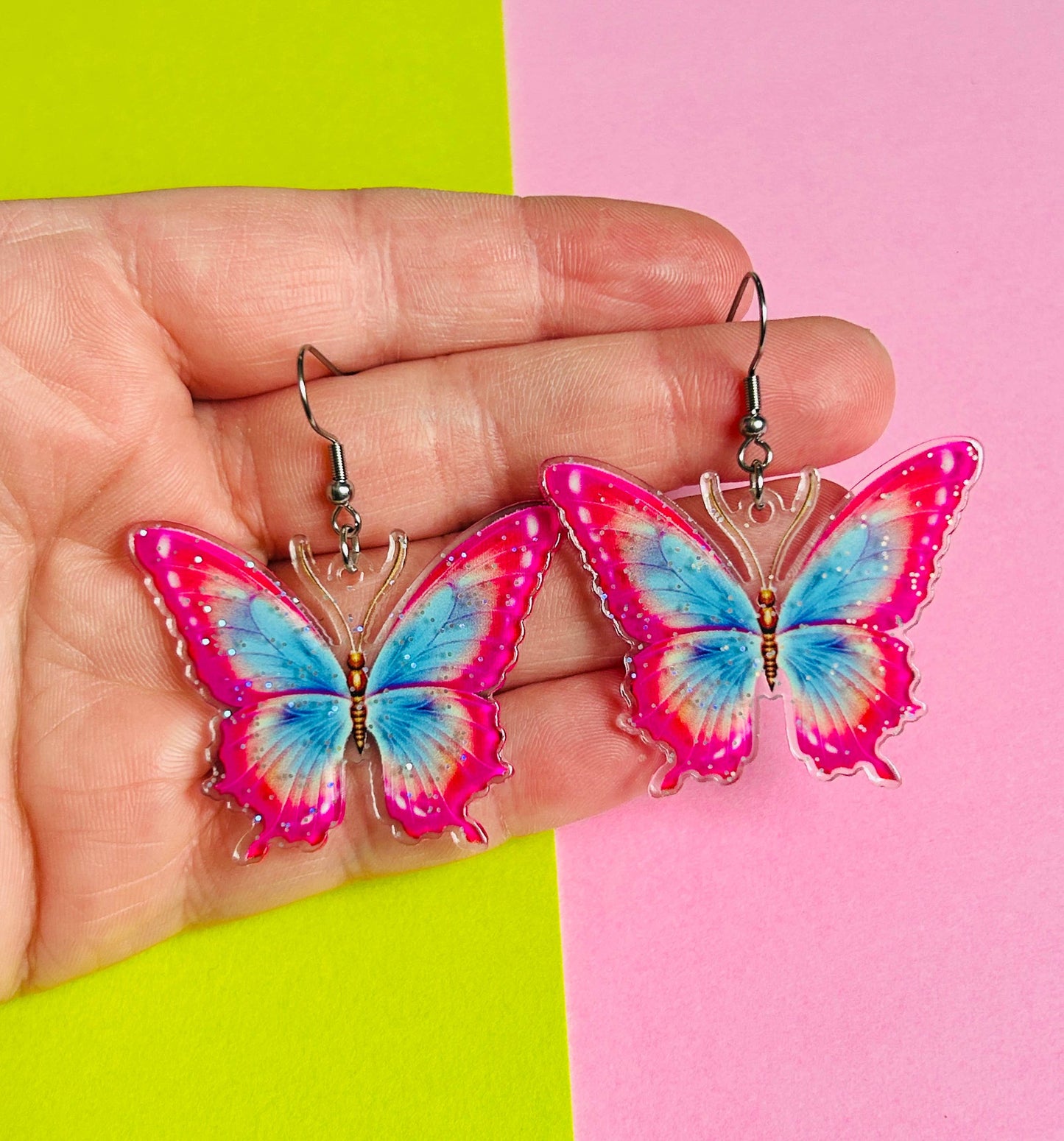 Glittery Butterfly Wire Earrings