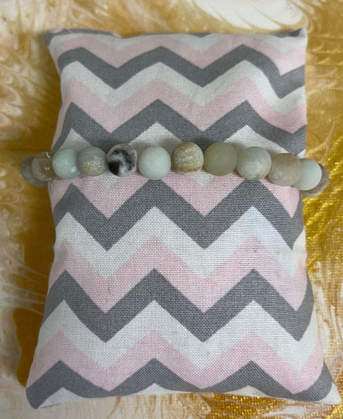 Black Gold Amazonite (Matte) Round gemstone beaded Stretch braceletPink tiful of LOVE