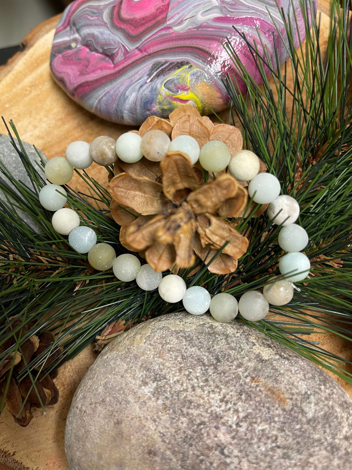Black Gold Amazonite (Matte) Round gemstone beaded Stretch braceletPink tiful of LOVE