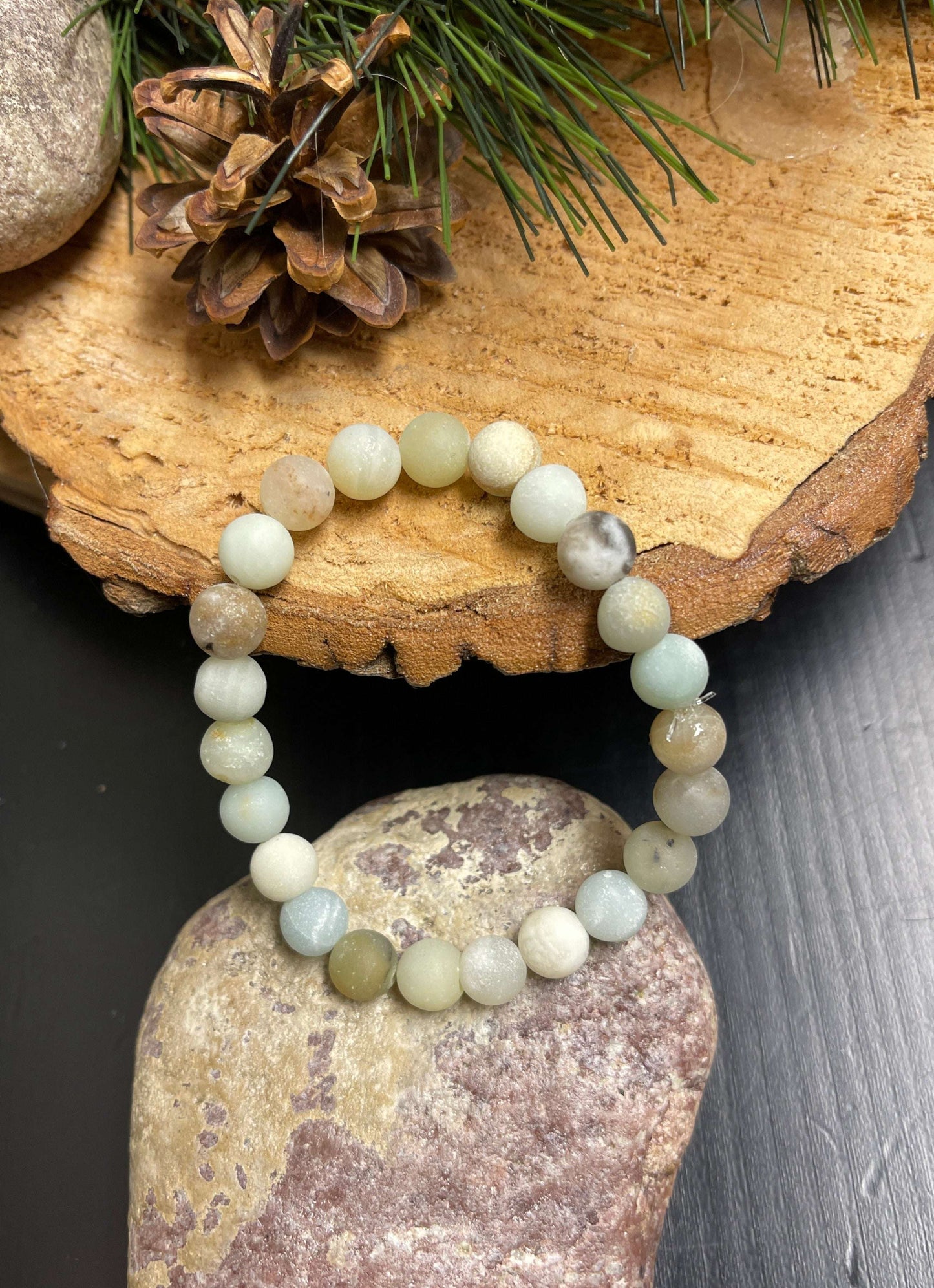 Black Gold Amazonite (Matte) Round gemstone beaded Stretch braceletPink tiful of LOVE