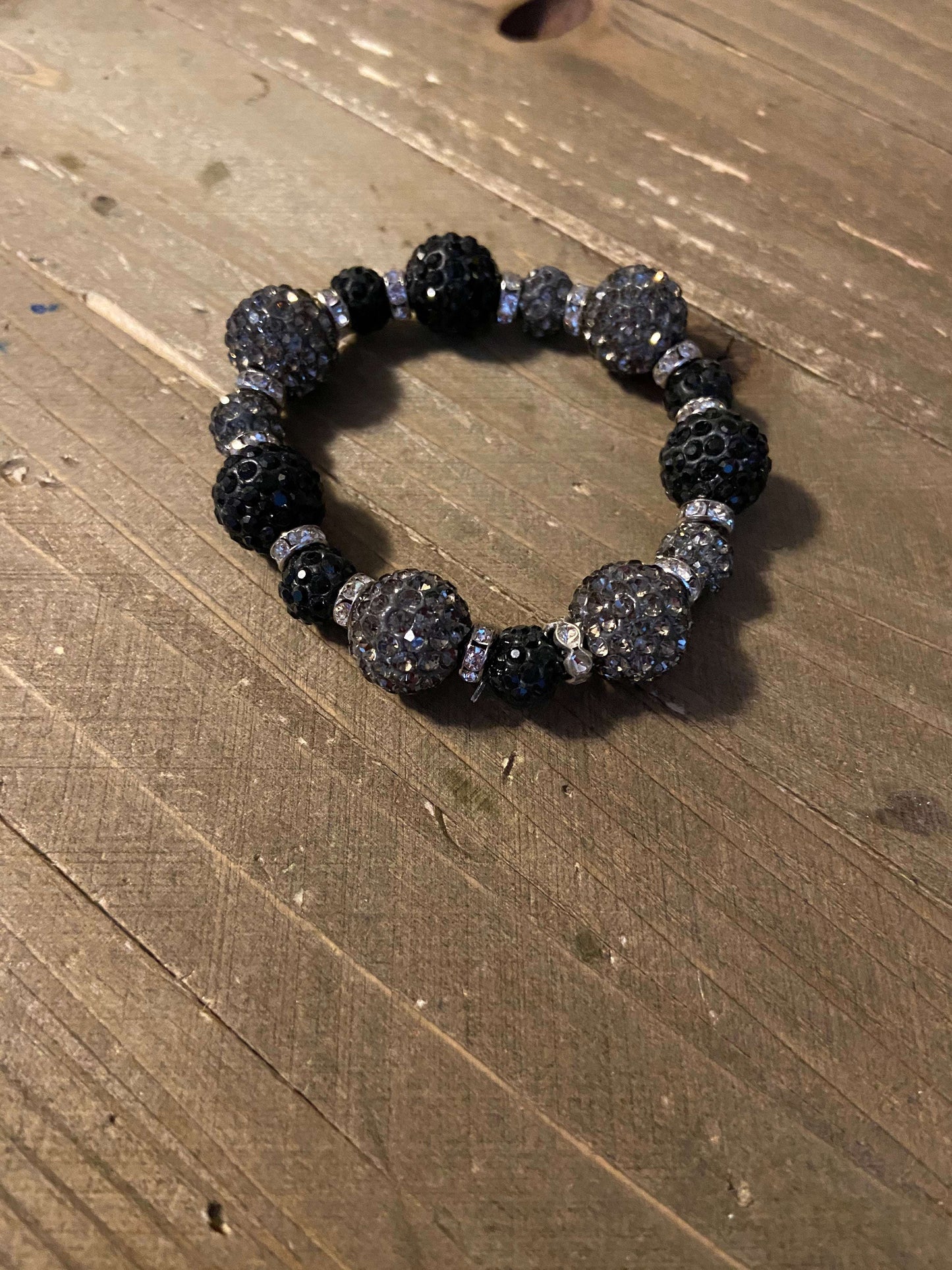 Black & Gray Rhinestone Ball Beaded Elastic/Stretch BraceletPink tiful of LOVE