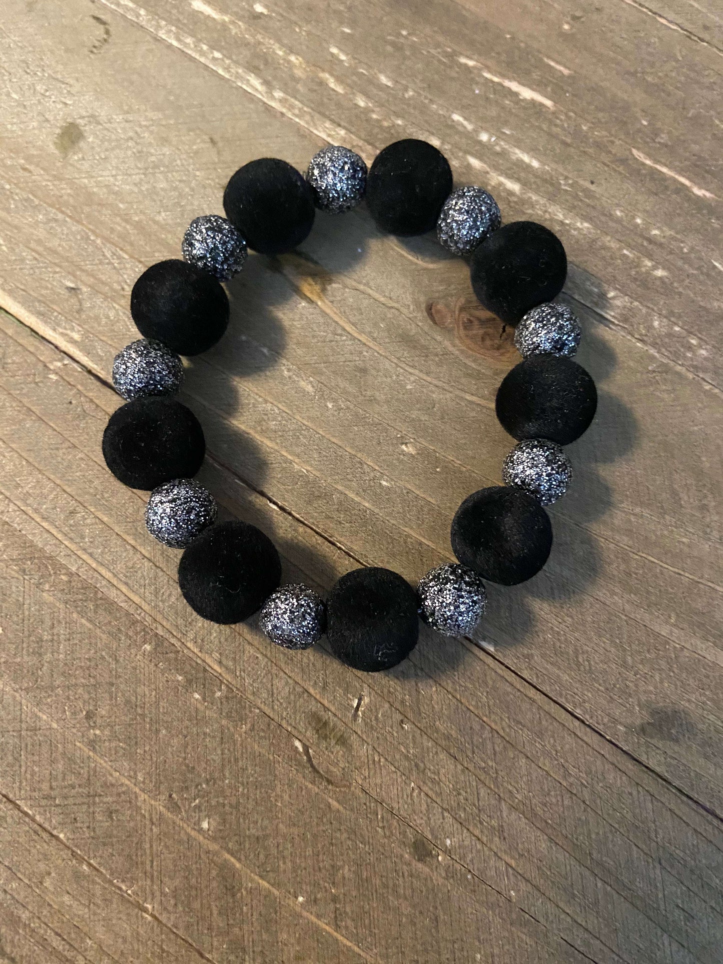 Black Velvet Round and Round Glitter Lava beaded Elastic/Stretch BraceletPink tiful of LOVE