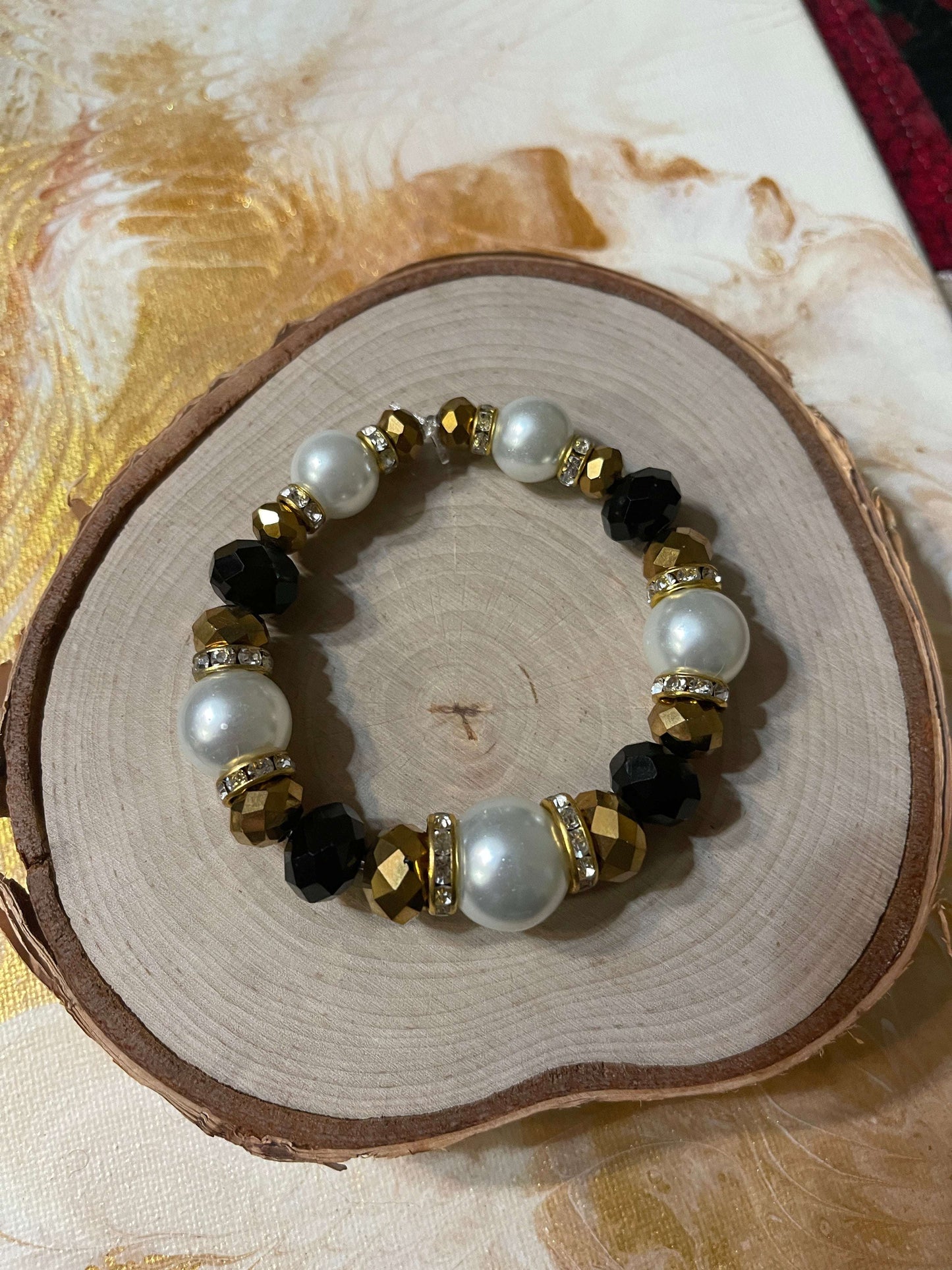 Black & White Ornate mixed glass Beaded Elastic/Stretch BraceletPink tiful of LOVE