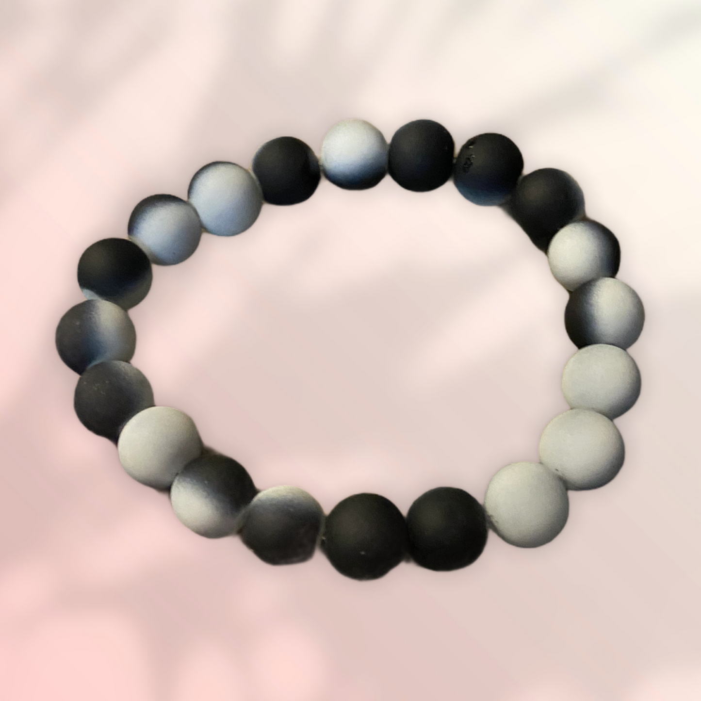 Black & White Round Rubber Coated Glass Beaded Elastic/Stretch BraceletPink tiful of LOVE