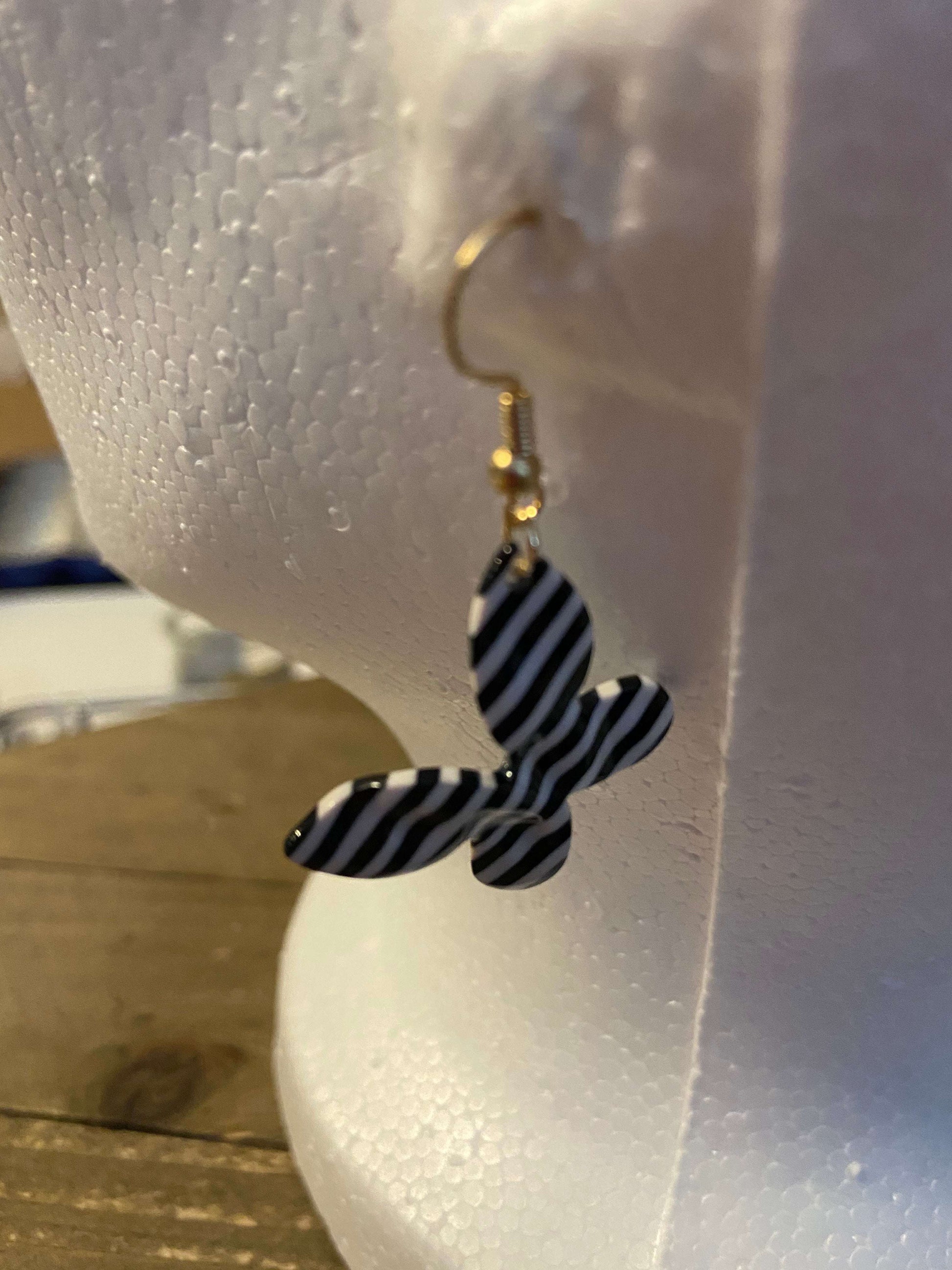 Black & White Striped Butterfly Charm Wire EarringsPink tiful of LOVE