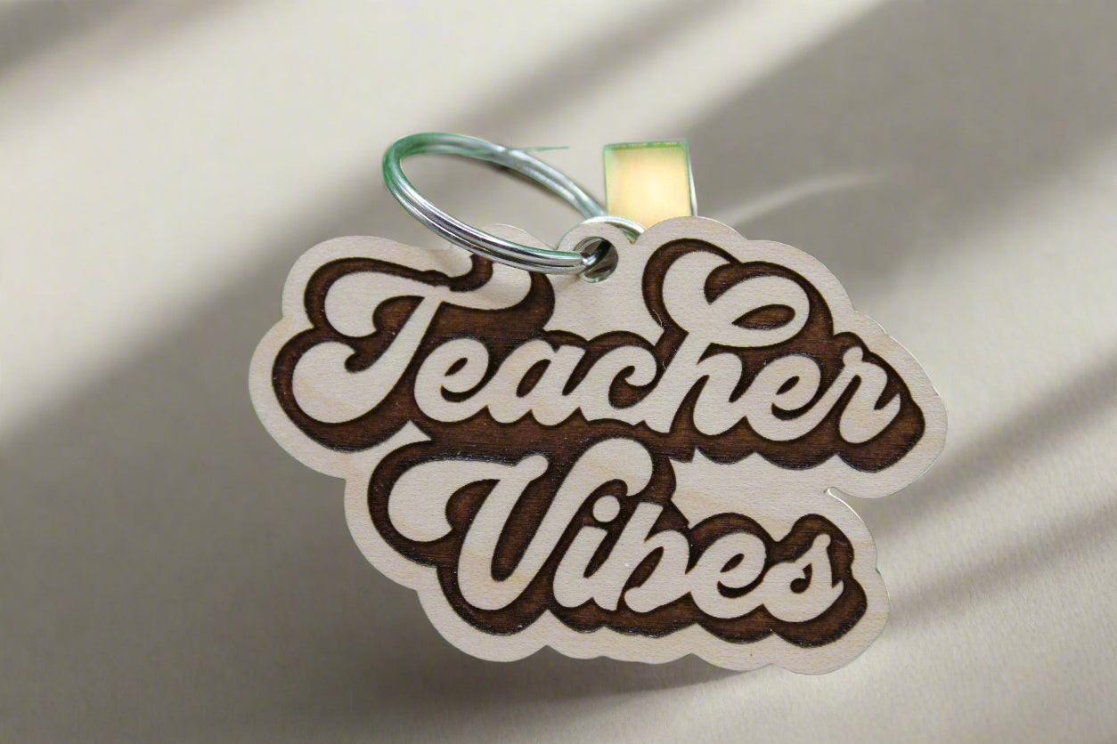 Teacher Vibes Wooden Keychain