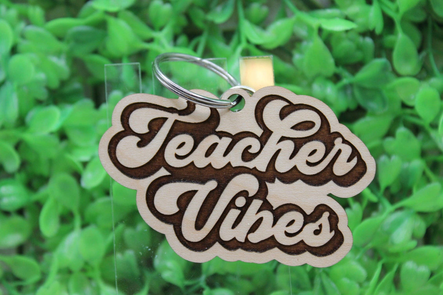 Teacher Vibes Wooden Keychain