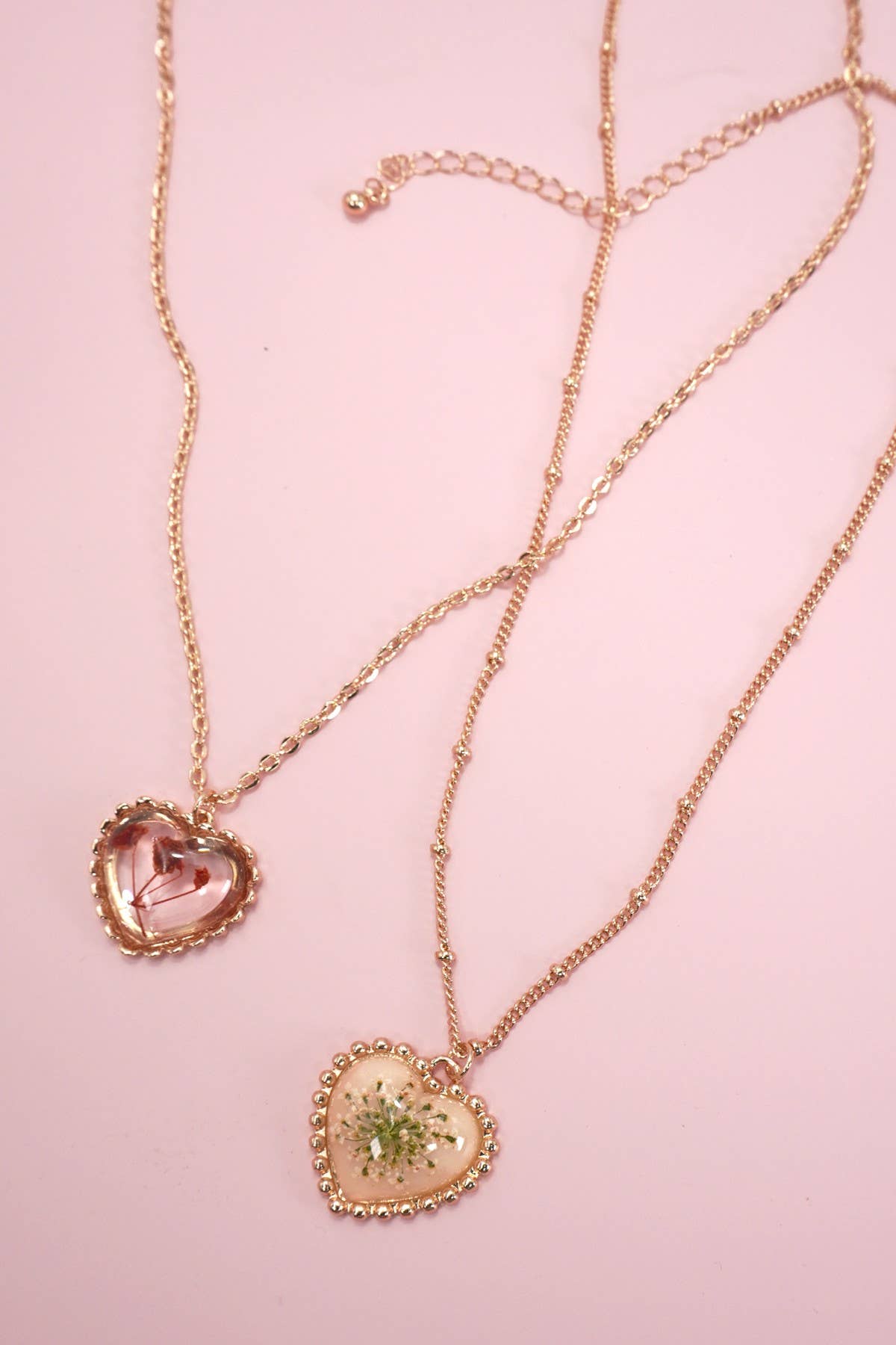 PRESSED FLOWER GOLD HEART NECKLACE