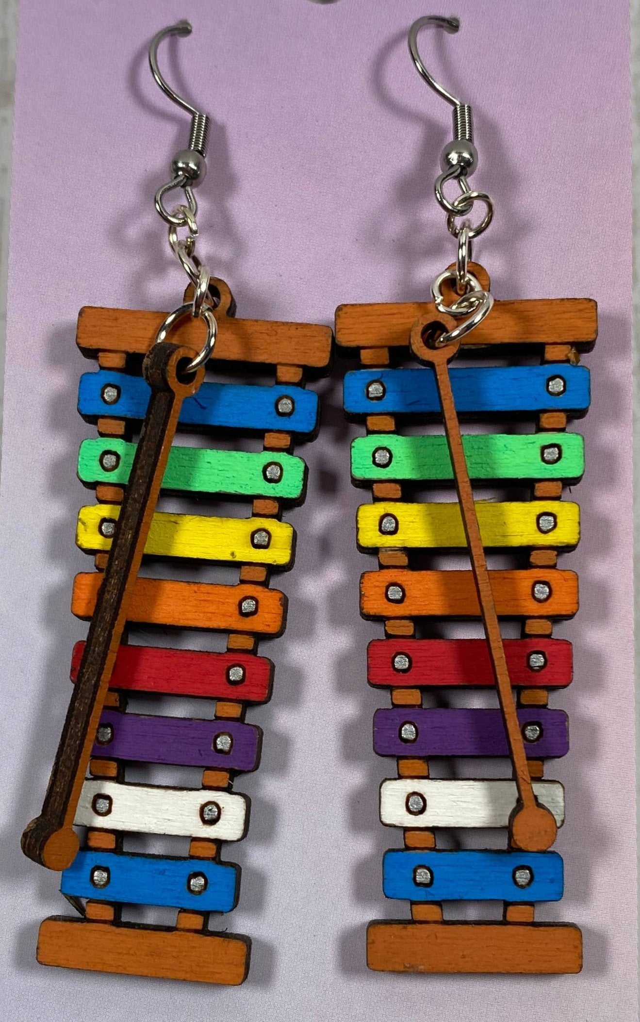 Xylophone Hand Painted Wooden Wire EarringsPink tiful of LOVE